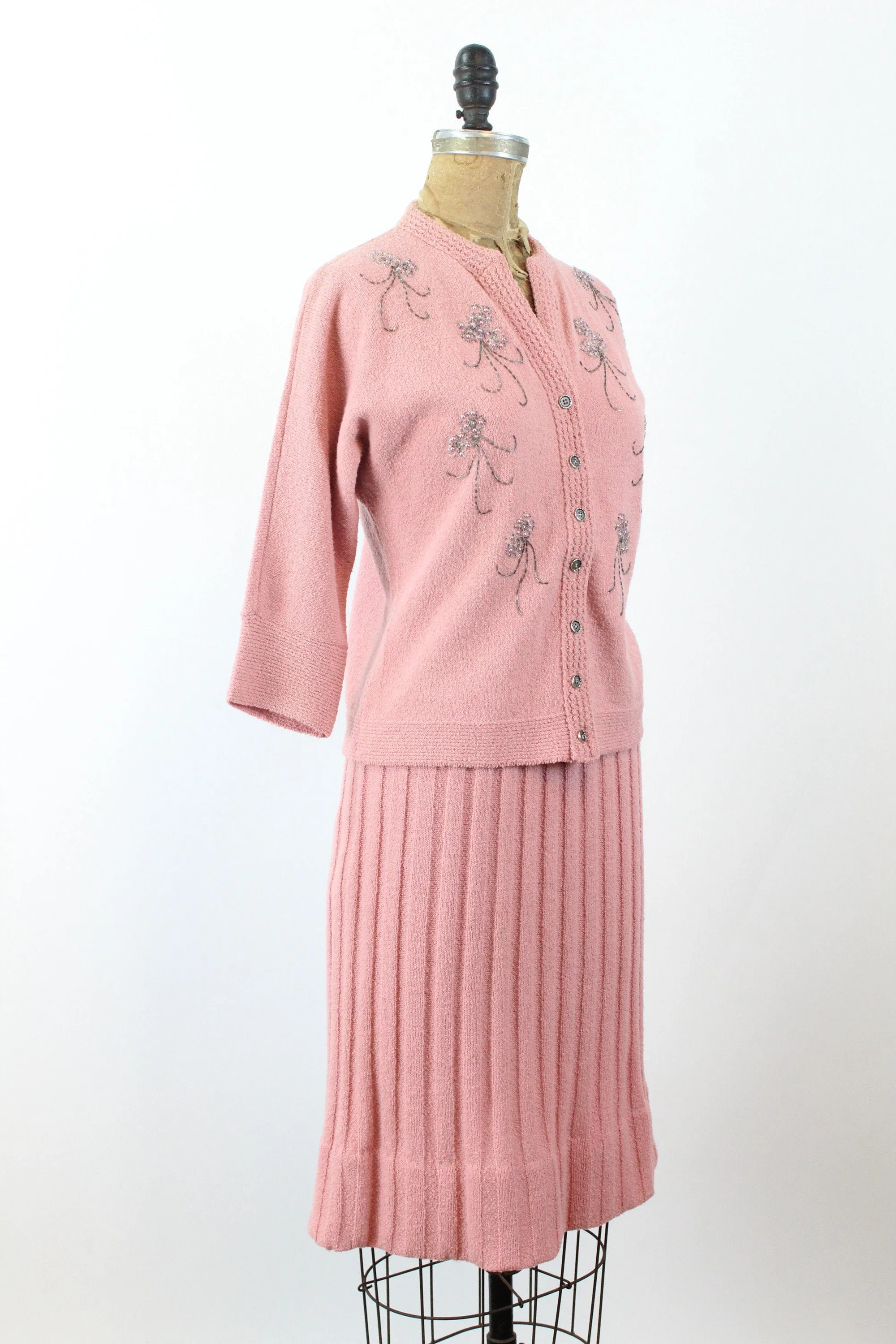 1950s 1958 documented KOLDIN beaded skirt and cardigan set medium | new winter