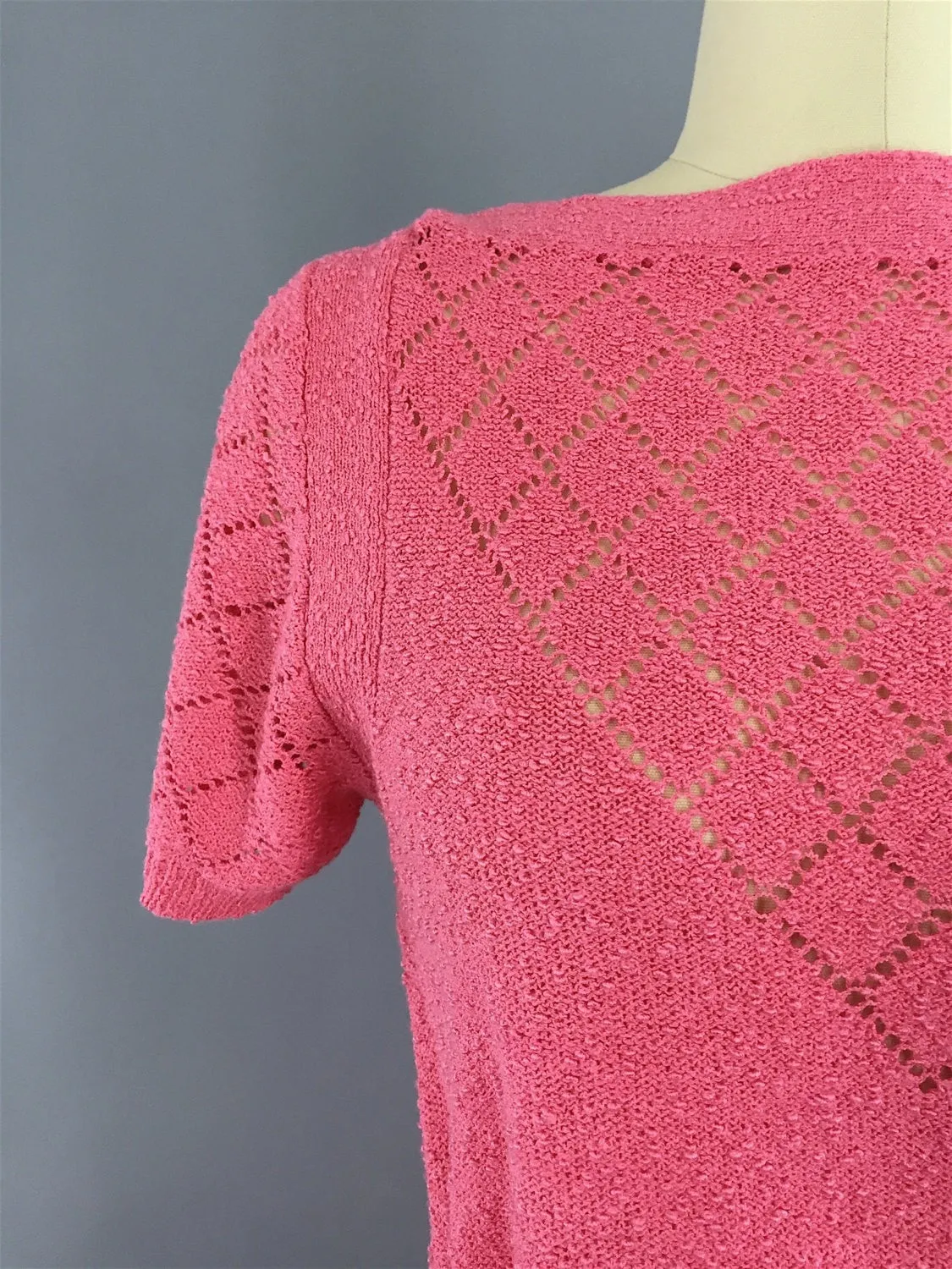 1980s Vintage Carnation Pink Knit Sweater Dress