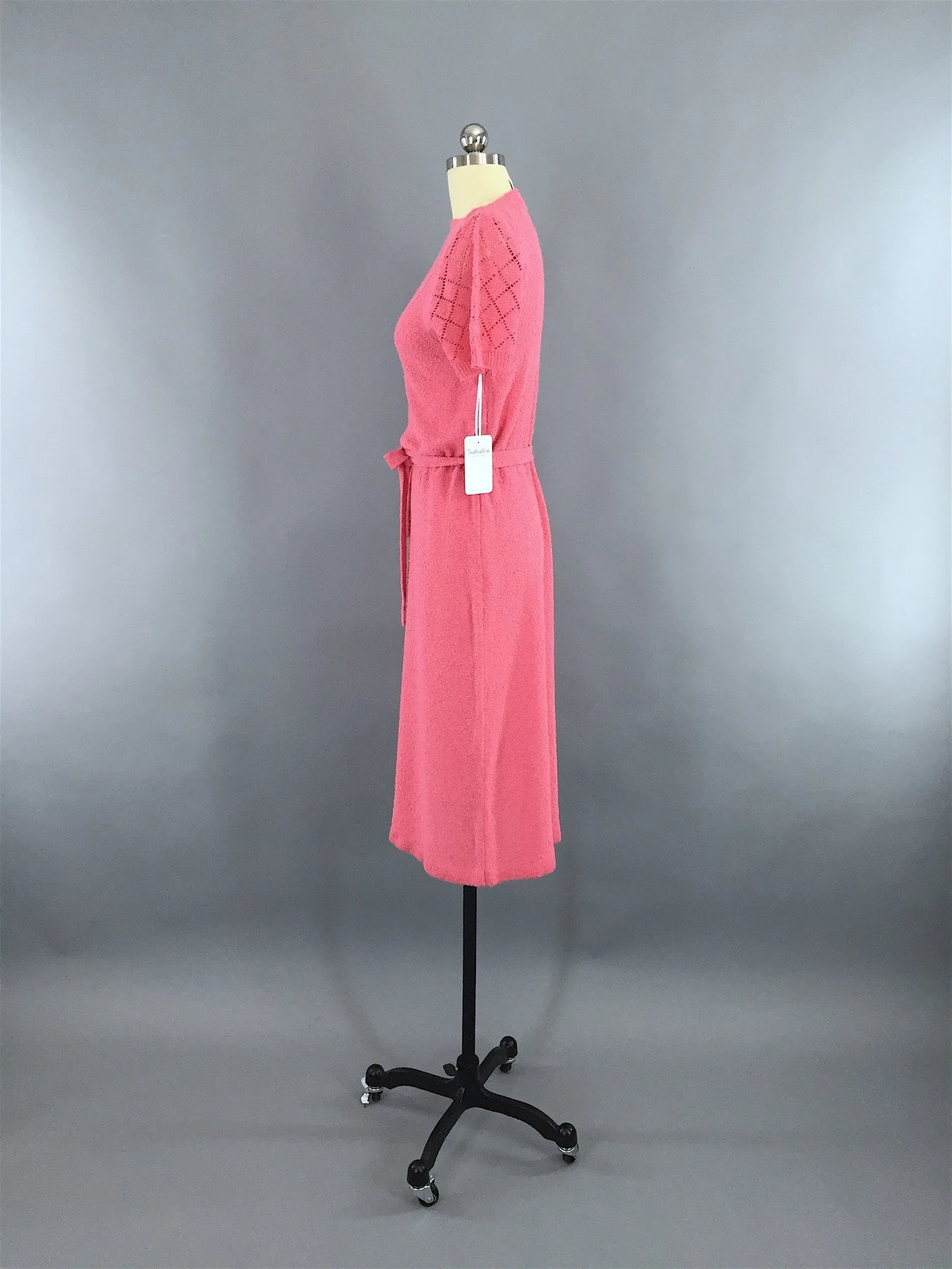 1980s Vintage Carnation Pink Knit Sweater Dress