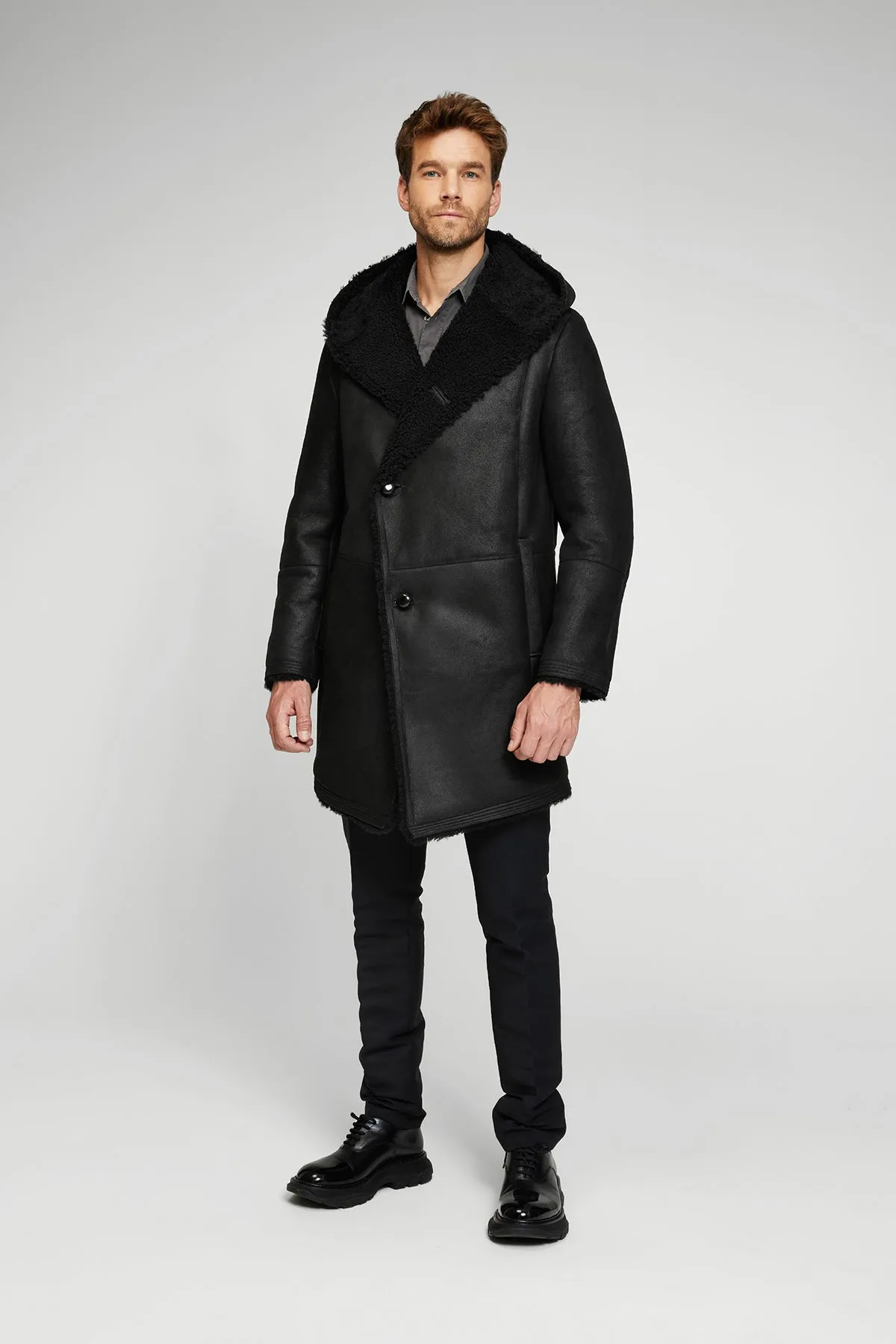 Aiden - Black Shearling Coat