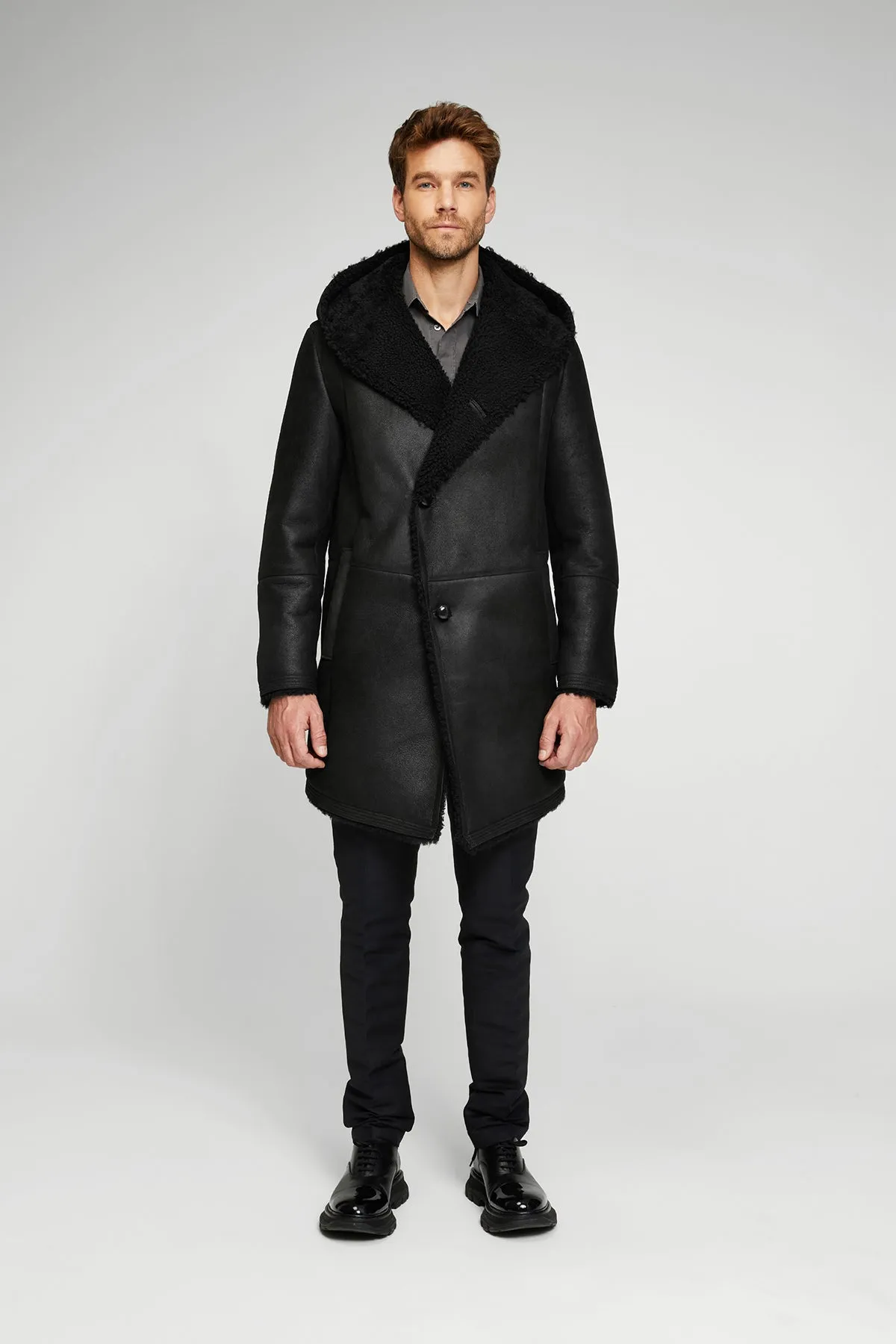 Aiden - Black Shearling Coat