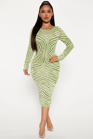 Amina Sweater Midi Dress - Green/combo