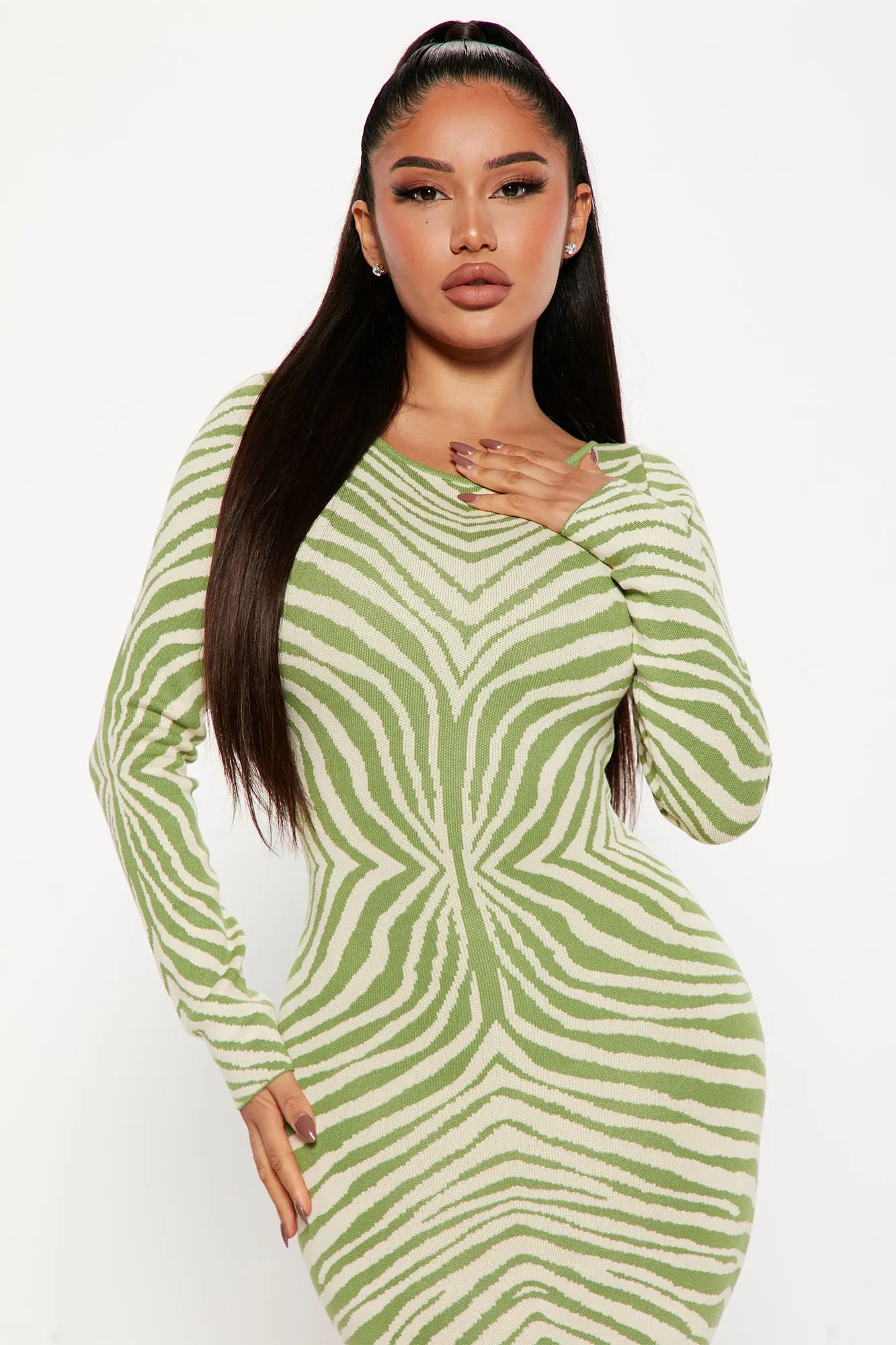 Amina Sweater Midi Dress - Green/combo