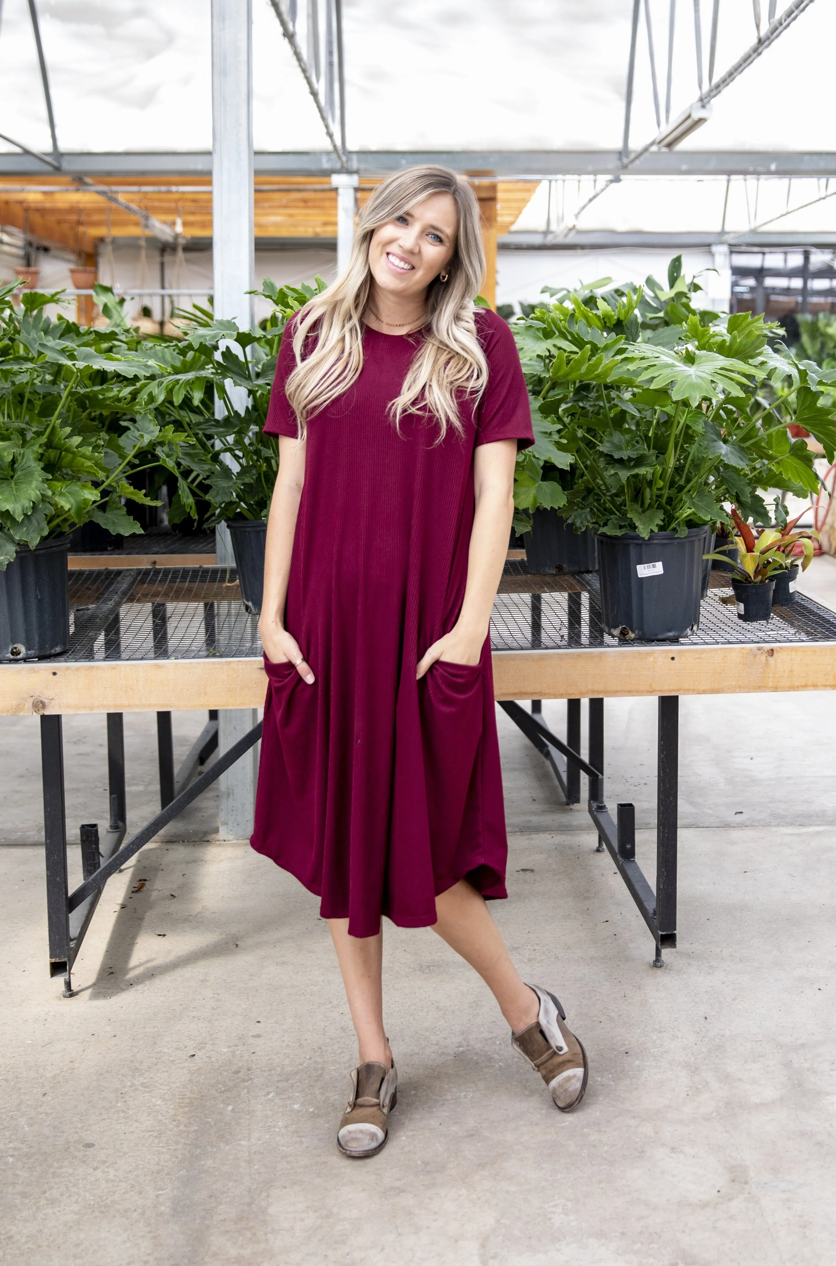 April Dress Burgundy Tiny Ribbed