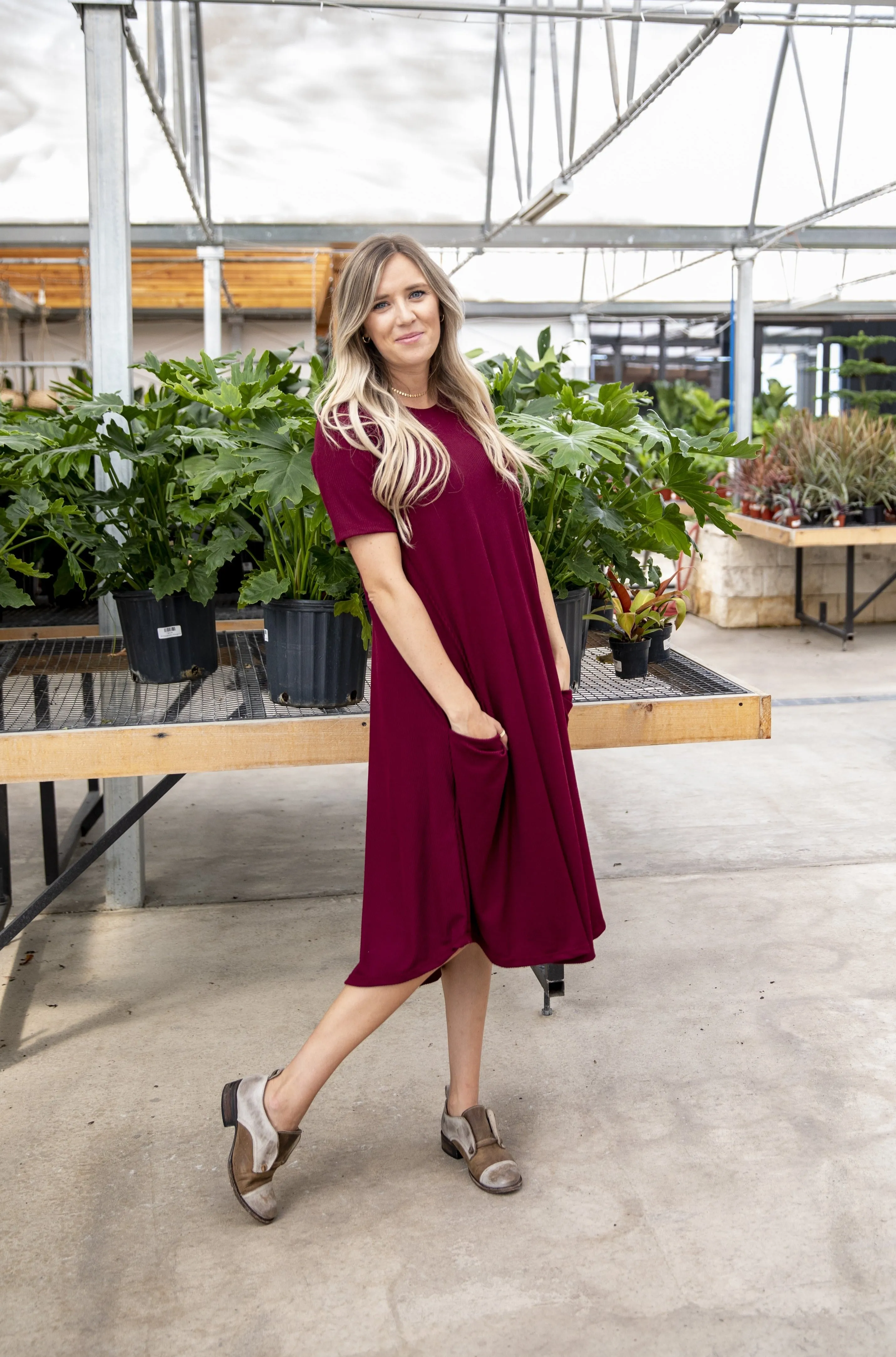 April Dress Burgundy Tiny Ribbed