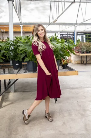 April Dress Burgundy Tiny Ribbed