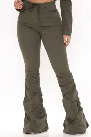 Ask Again Later Stacked Flare Pants - Olive