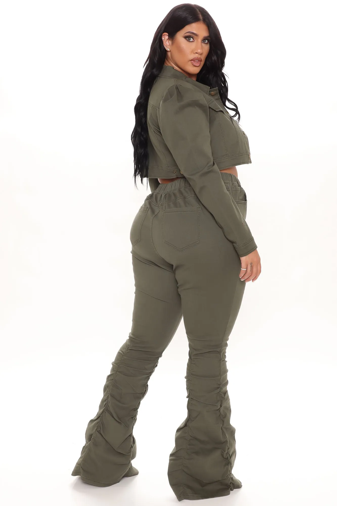 Ask Again Later Stacked Flare Pants - Olive