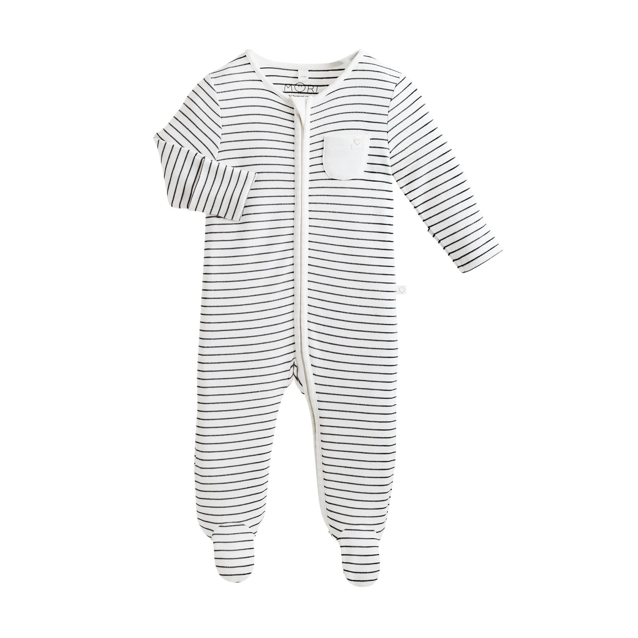 Baby Mori Organic Zip Up Sleepsuit in Grey Stripe