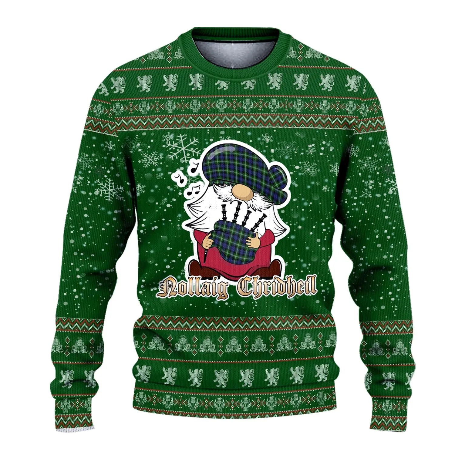 Baillie (Bailey) Clan Christmas Family Ugly Sweater with Funny Gnome Playing Bagpipes