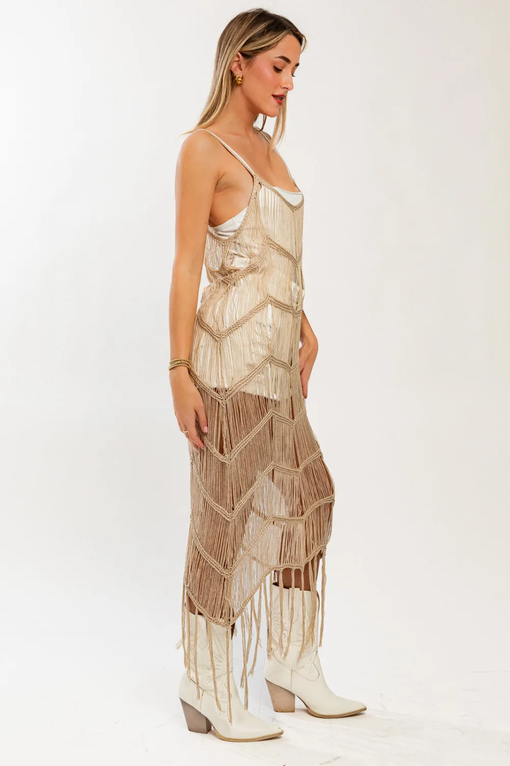 bare illusion fringe dress