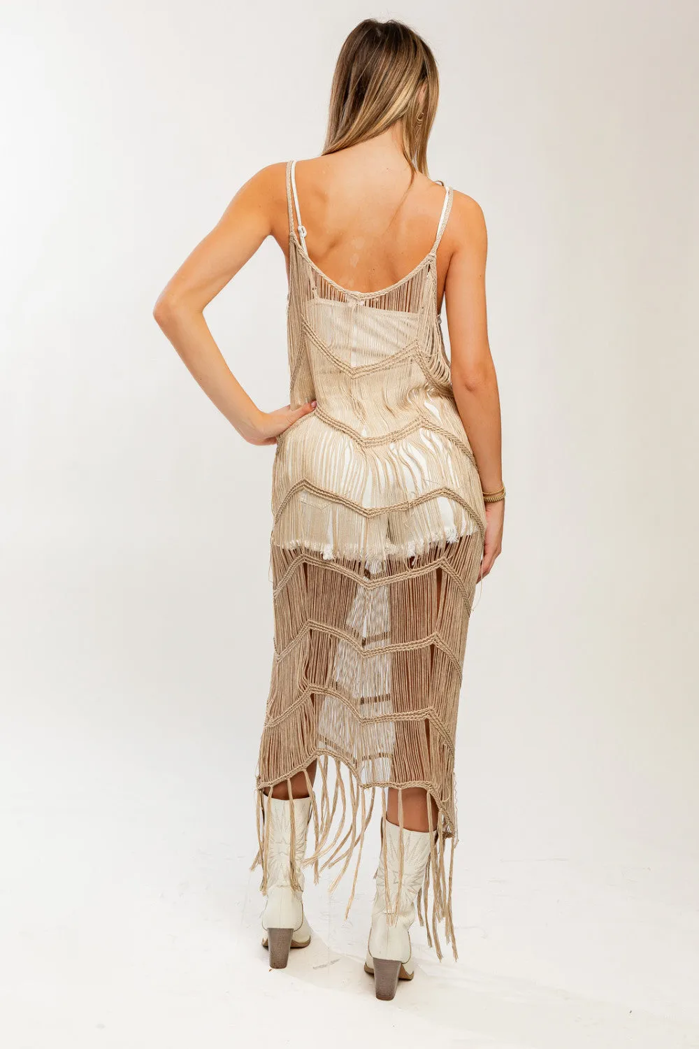 bare illusion fringe dress