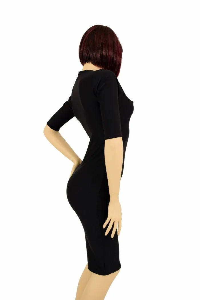 Black Zen Half Sleeve Wiggle Dress