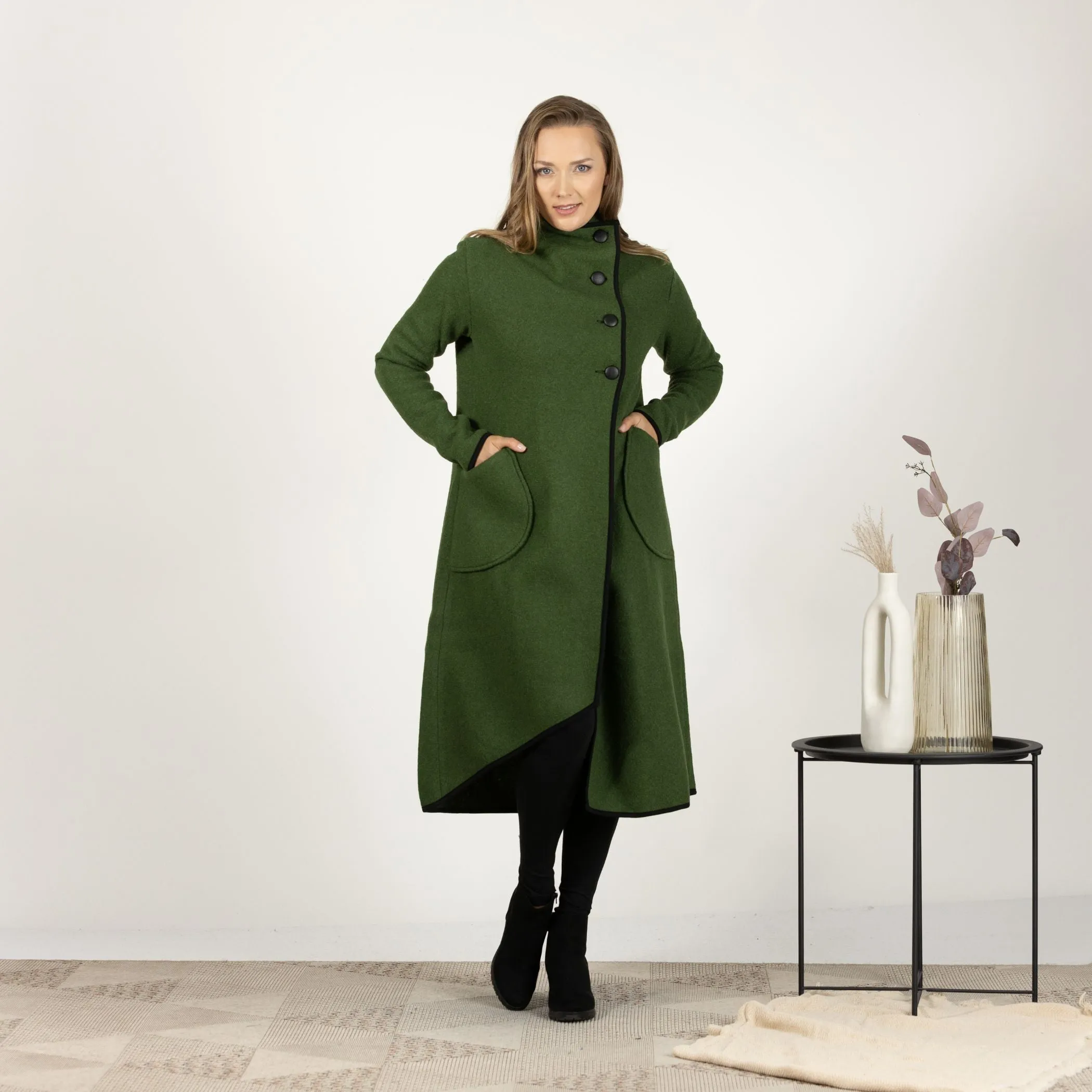 Boiled Wool Coat with Pockets