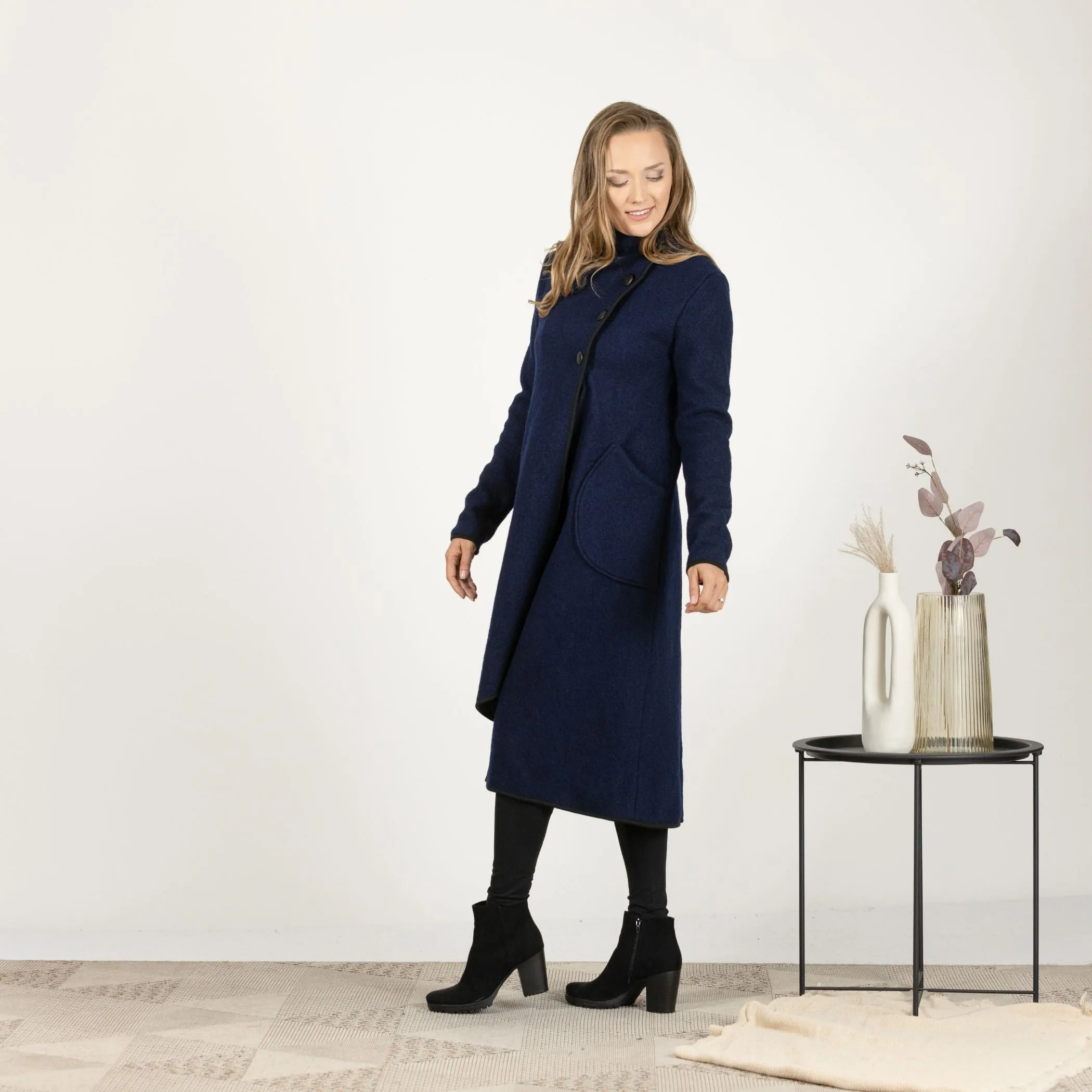 Boiled Wool Coat with Pockets