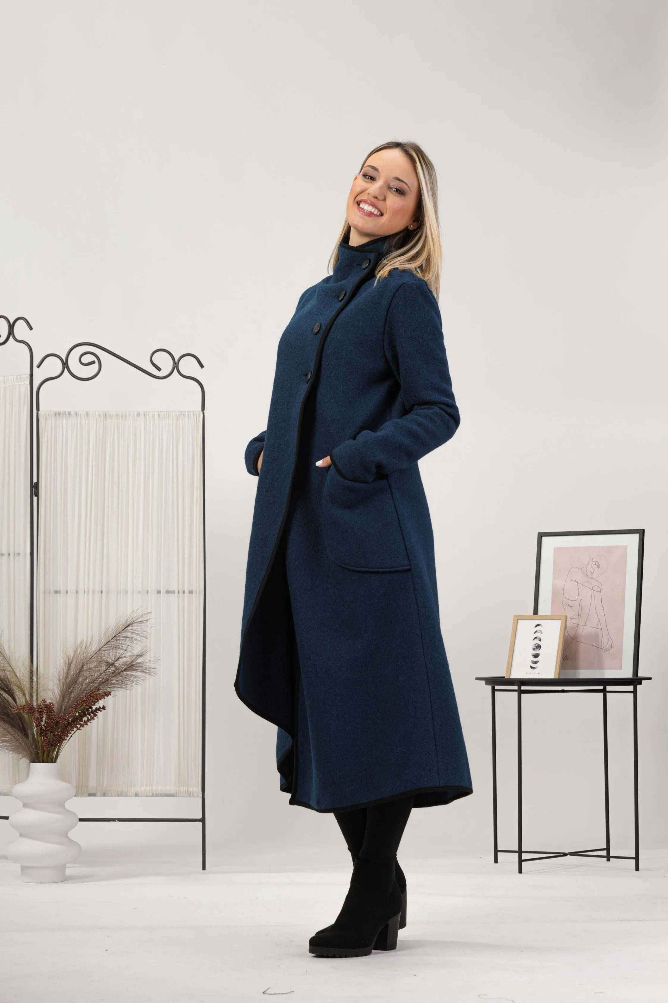 Boiled Wool Coat with Pockets