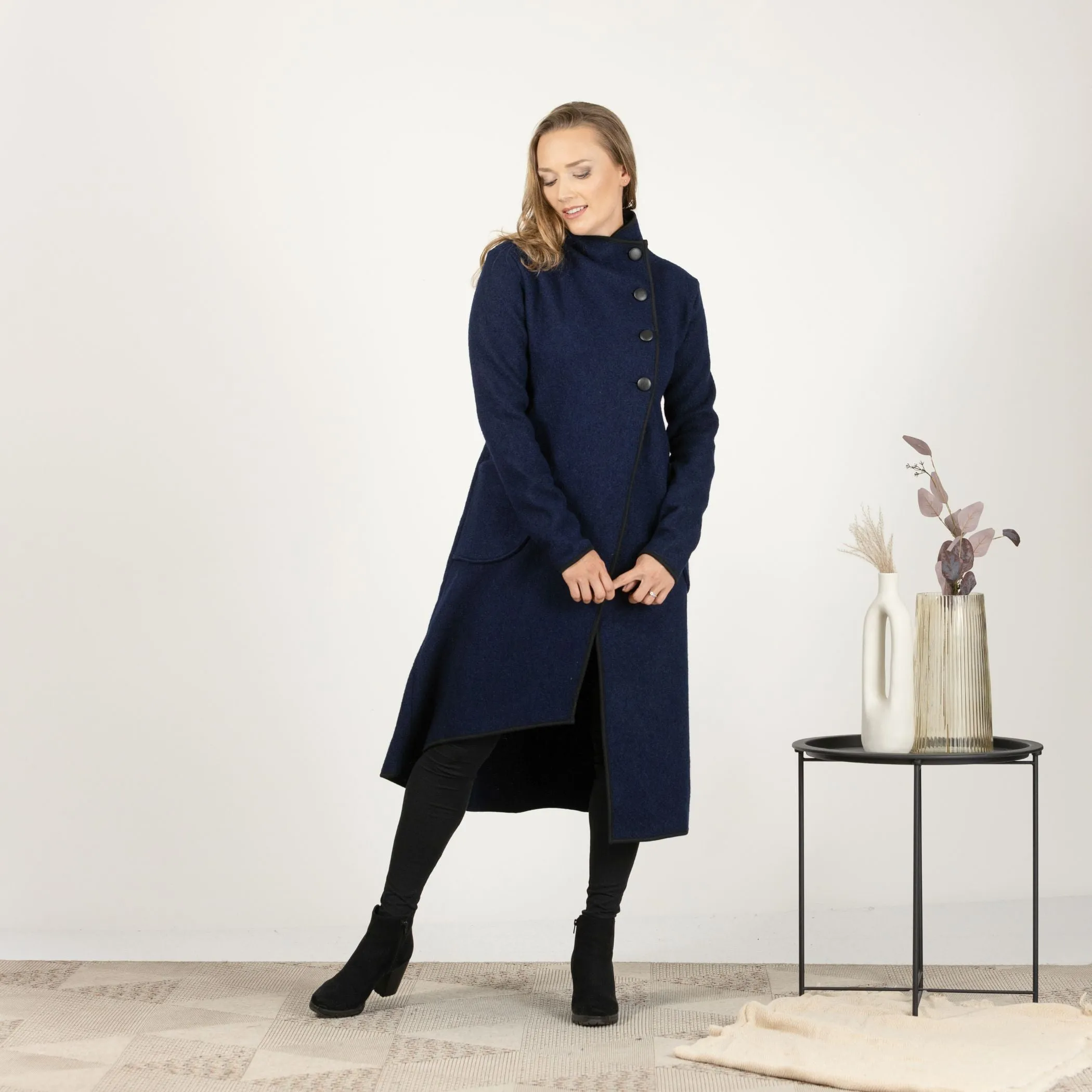 Boiled Wool Coat with Pockets