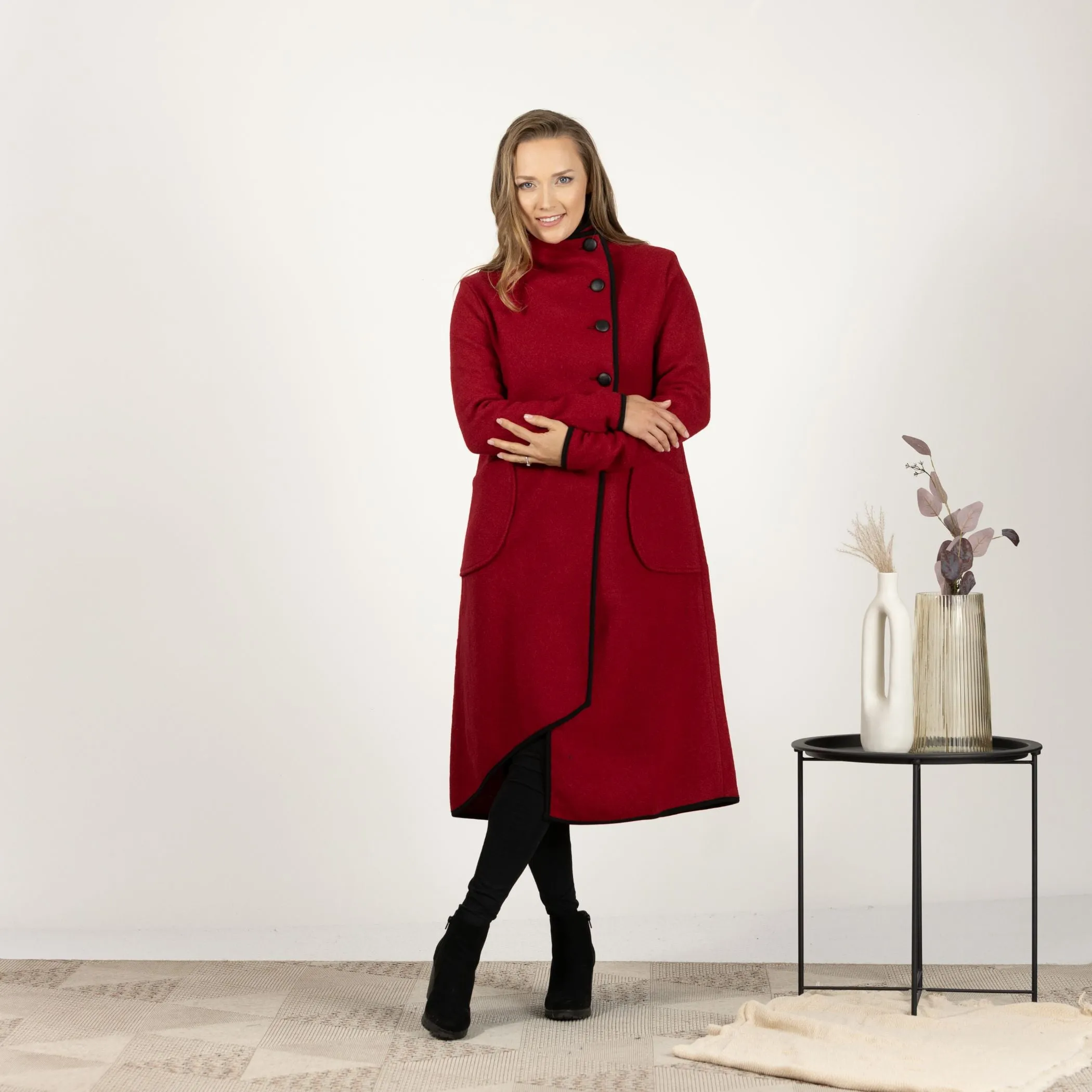 Boiled Wool Coat with Pockets