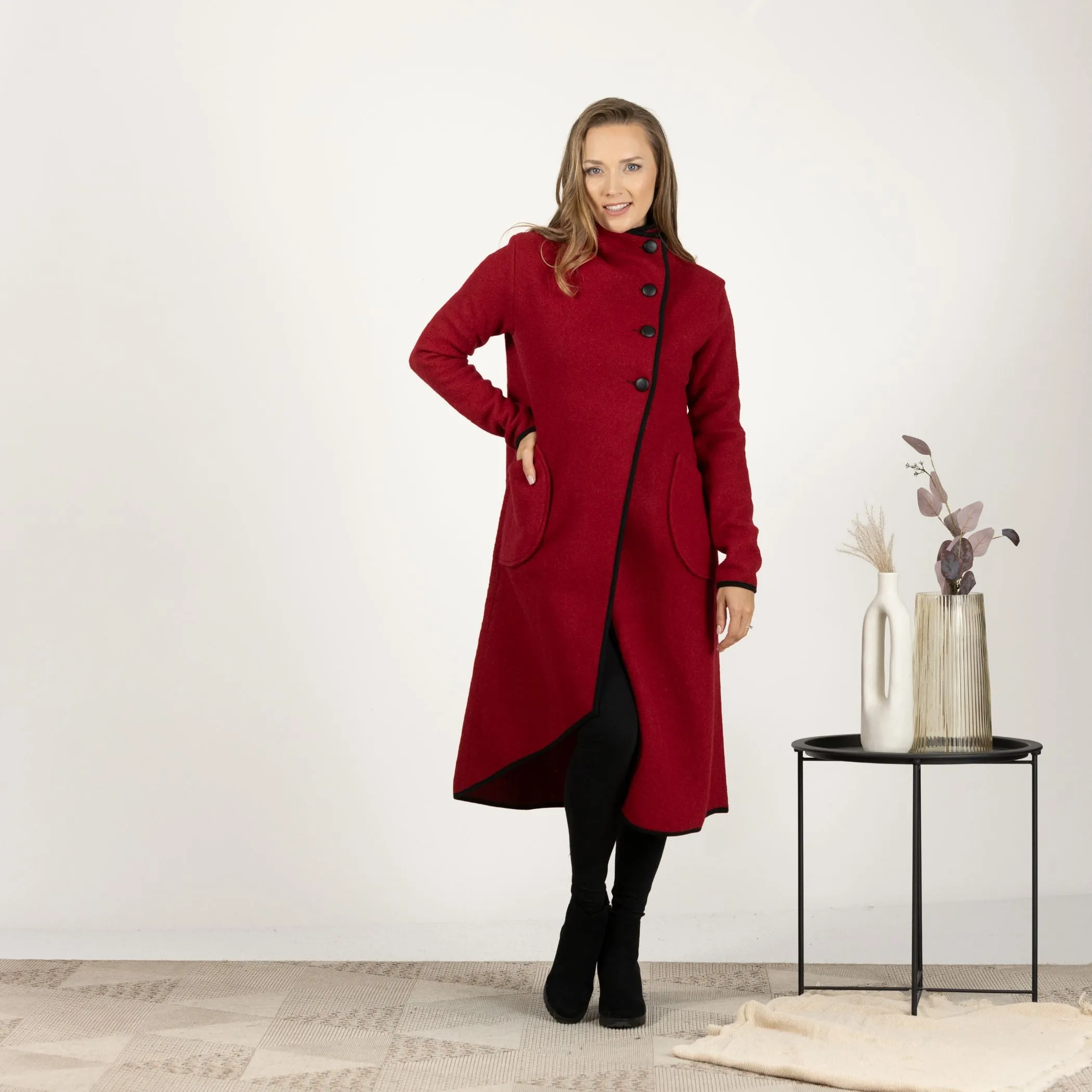 Boiled Wool Coat with Pockets