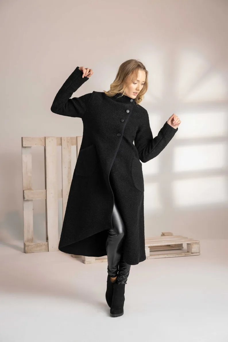 Boiled Wool Coat with Pockets