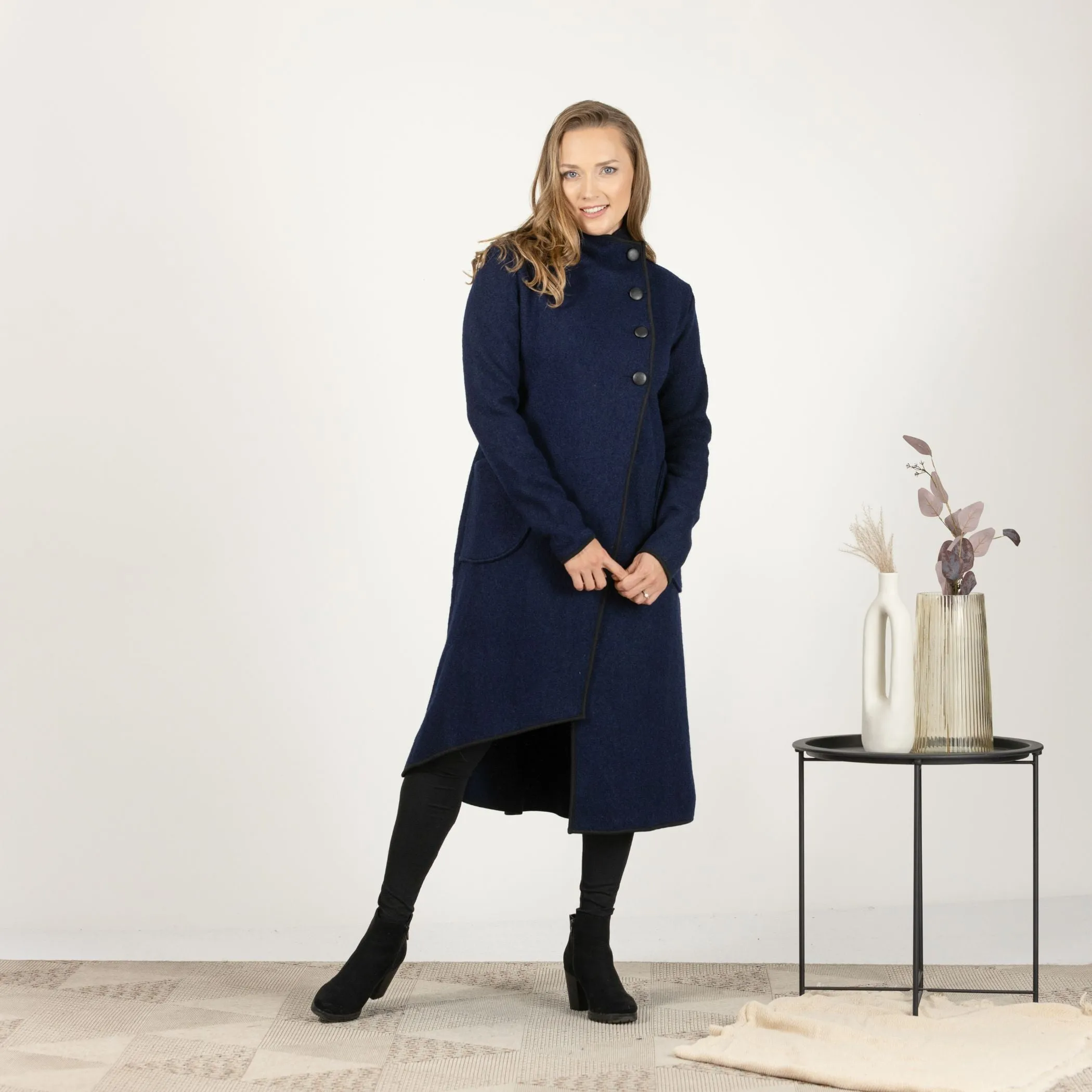 Boiled Wool Coat with Pockets