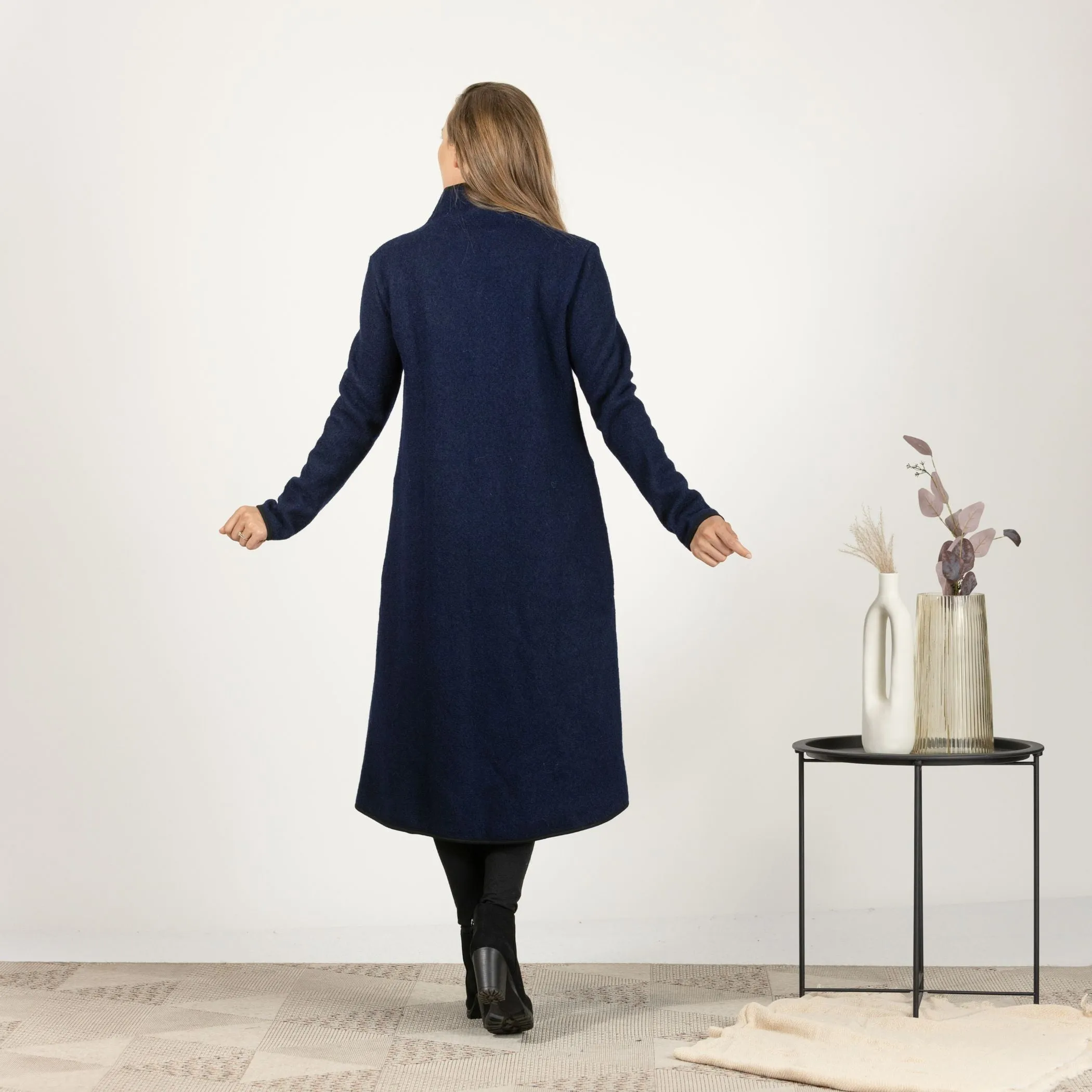 Boiled Wool Coat with Pockets