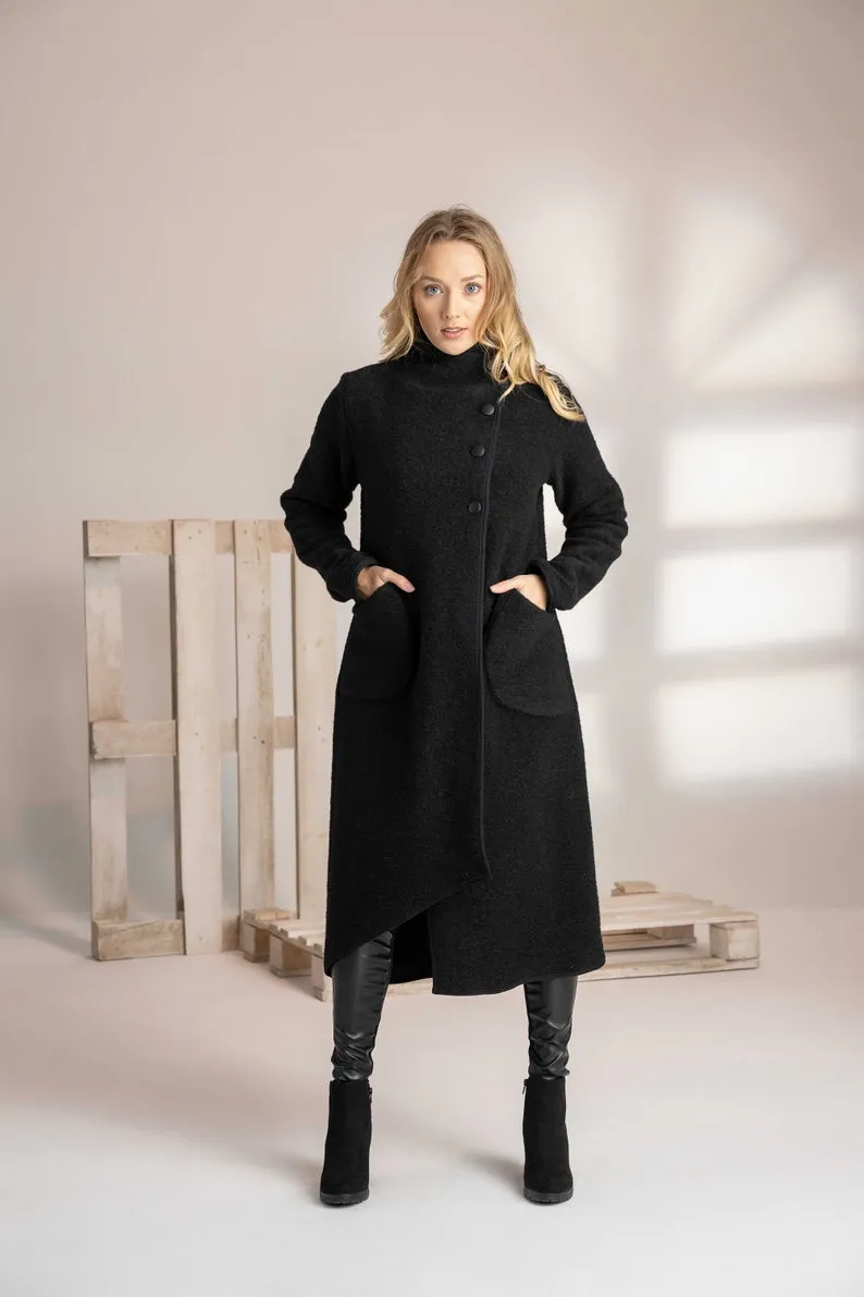 Boiled Wool Coat with Pockets