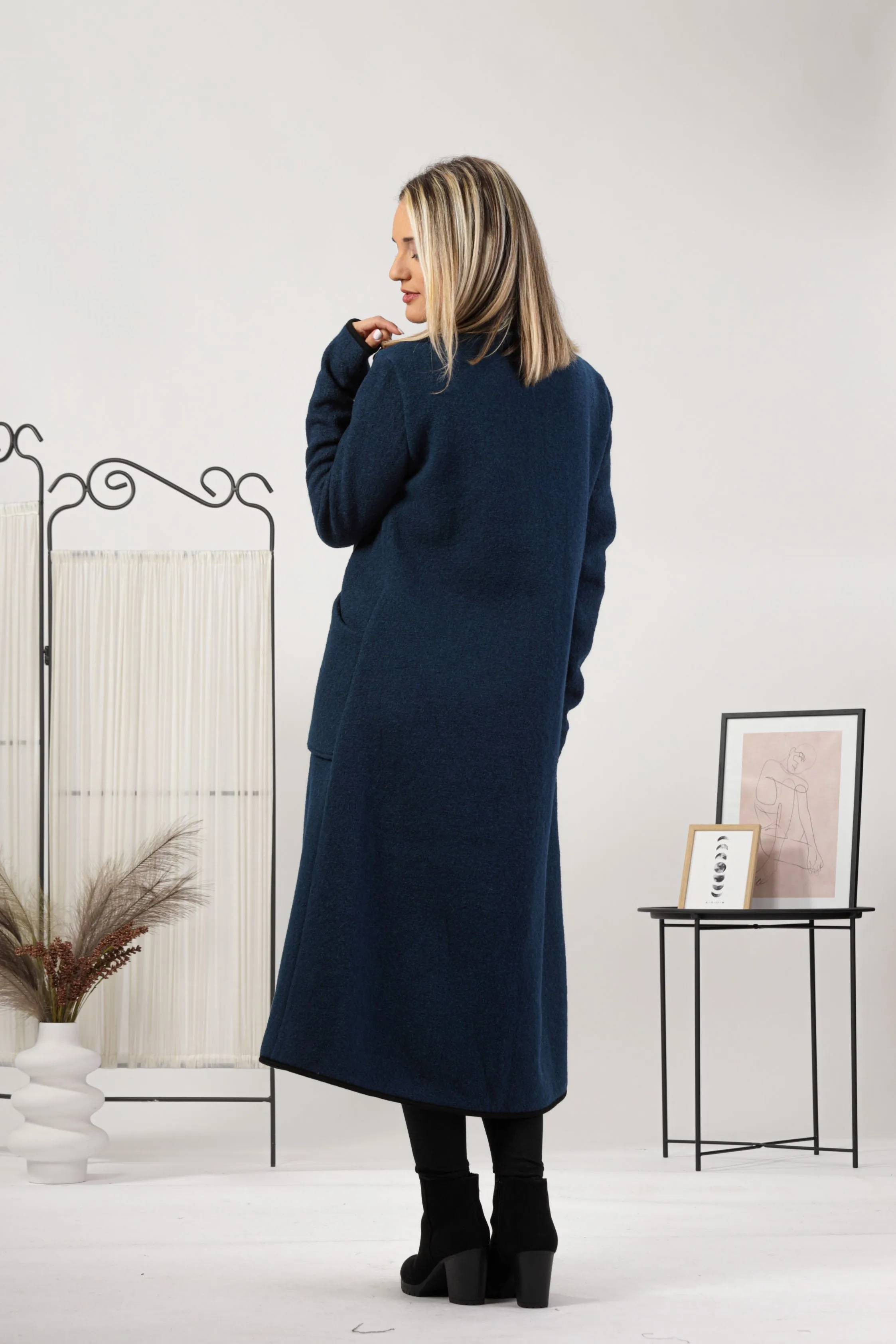 Boiled Wool Coat with Pockets