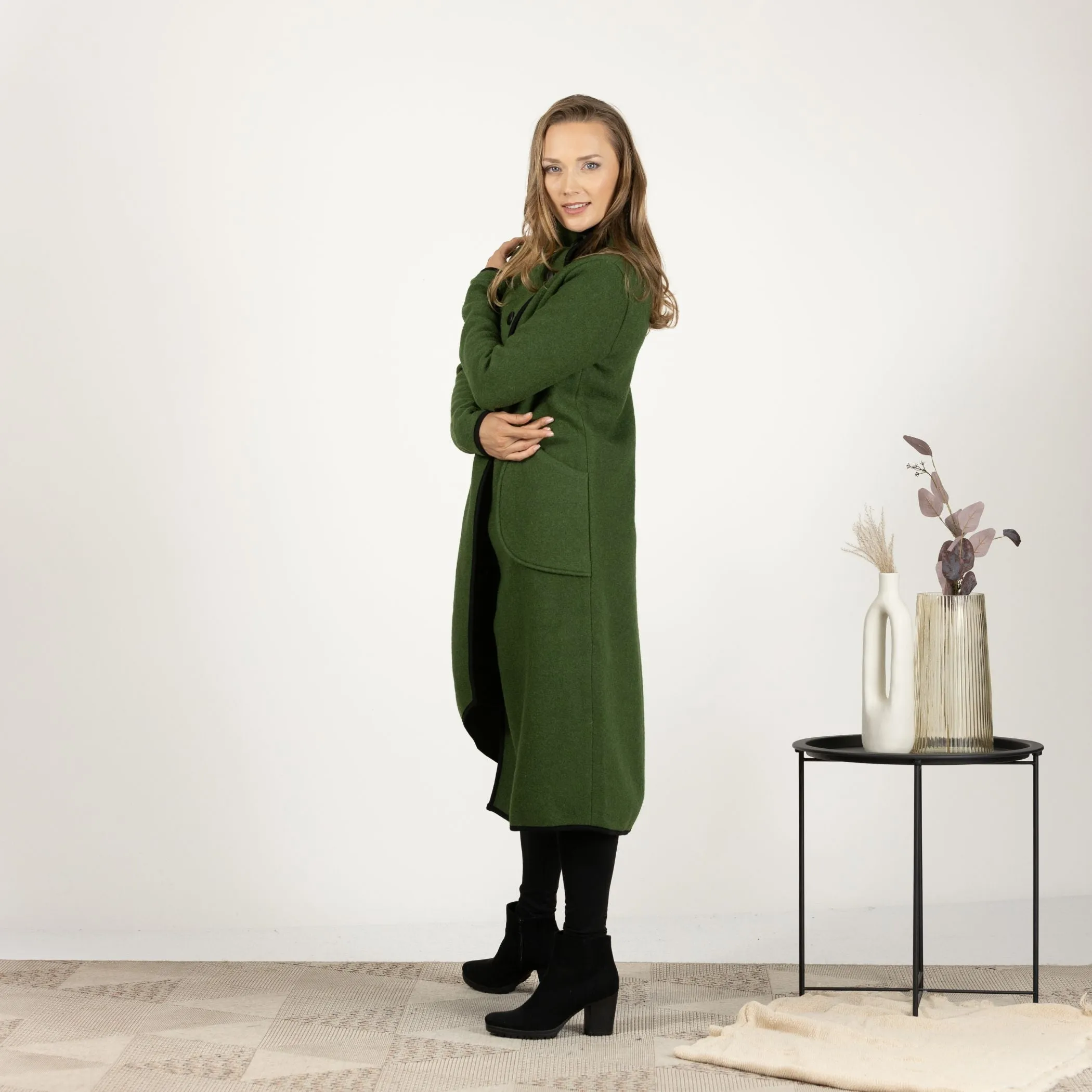 Boiled Wool Coat with Pockets