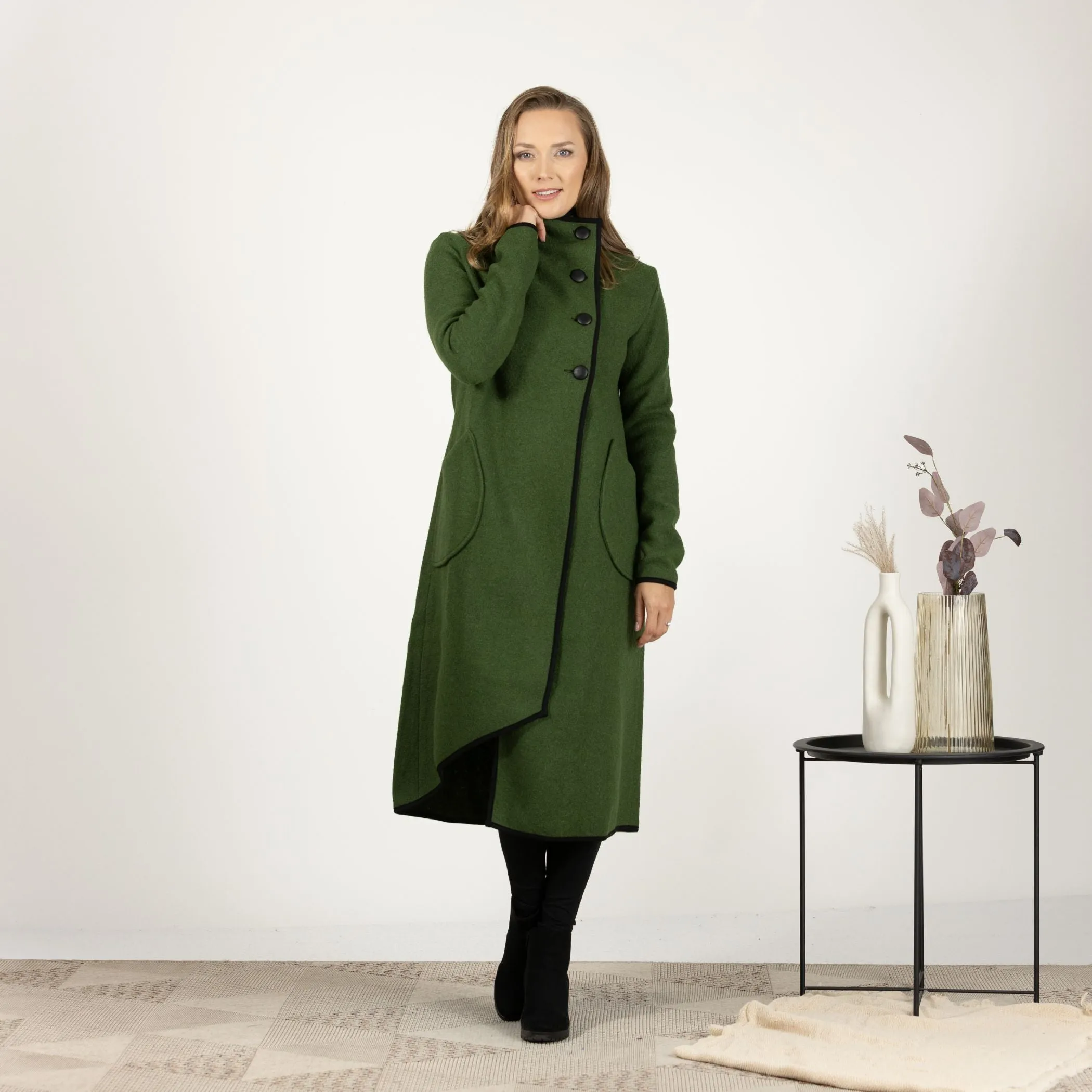 Boiled Wool Coat with Pockets