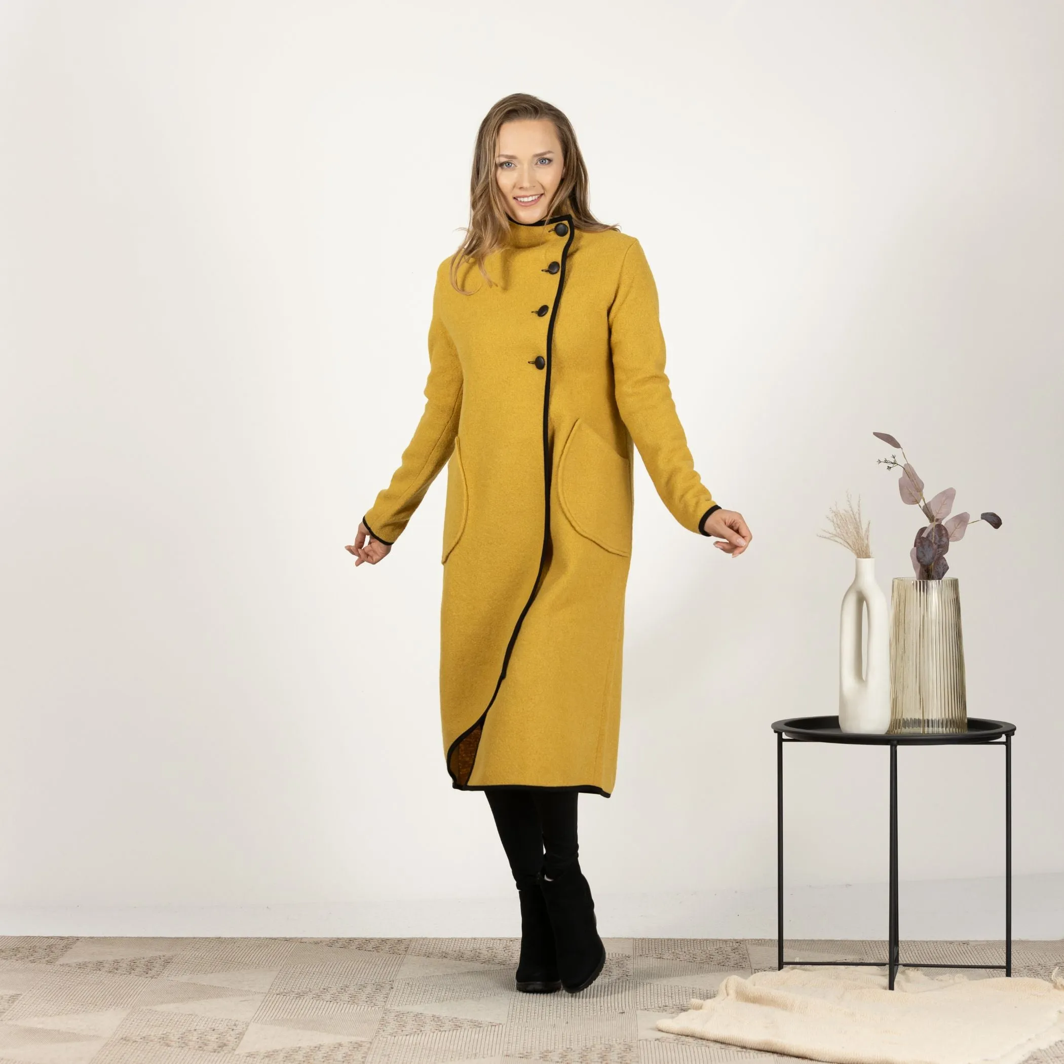 Boiled Wool Coat with Pockets