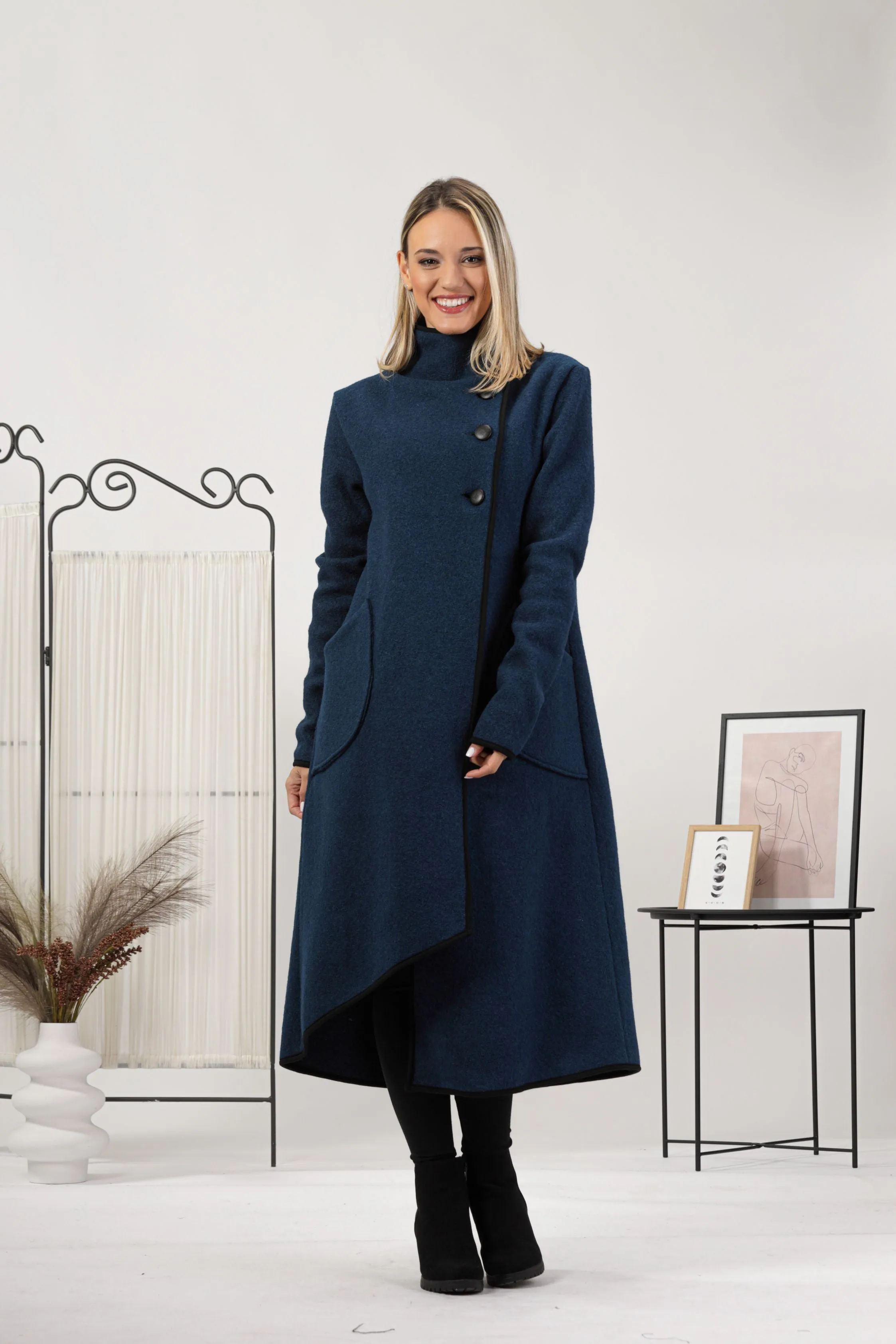 Boiled Wool Coat with Pockets