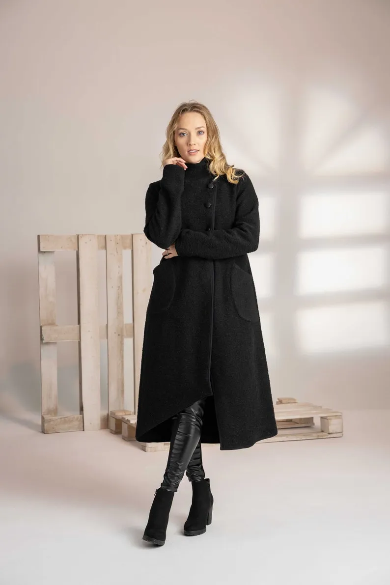 Boiled Wool Coat with Pockets