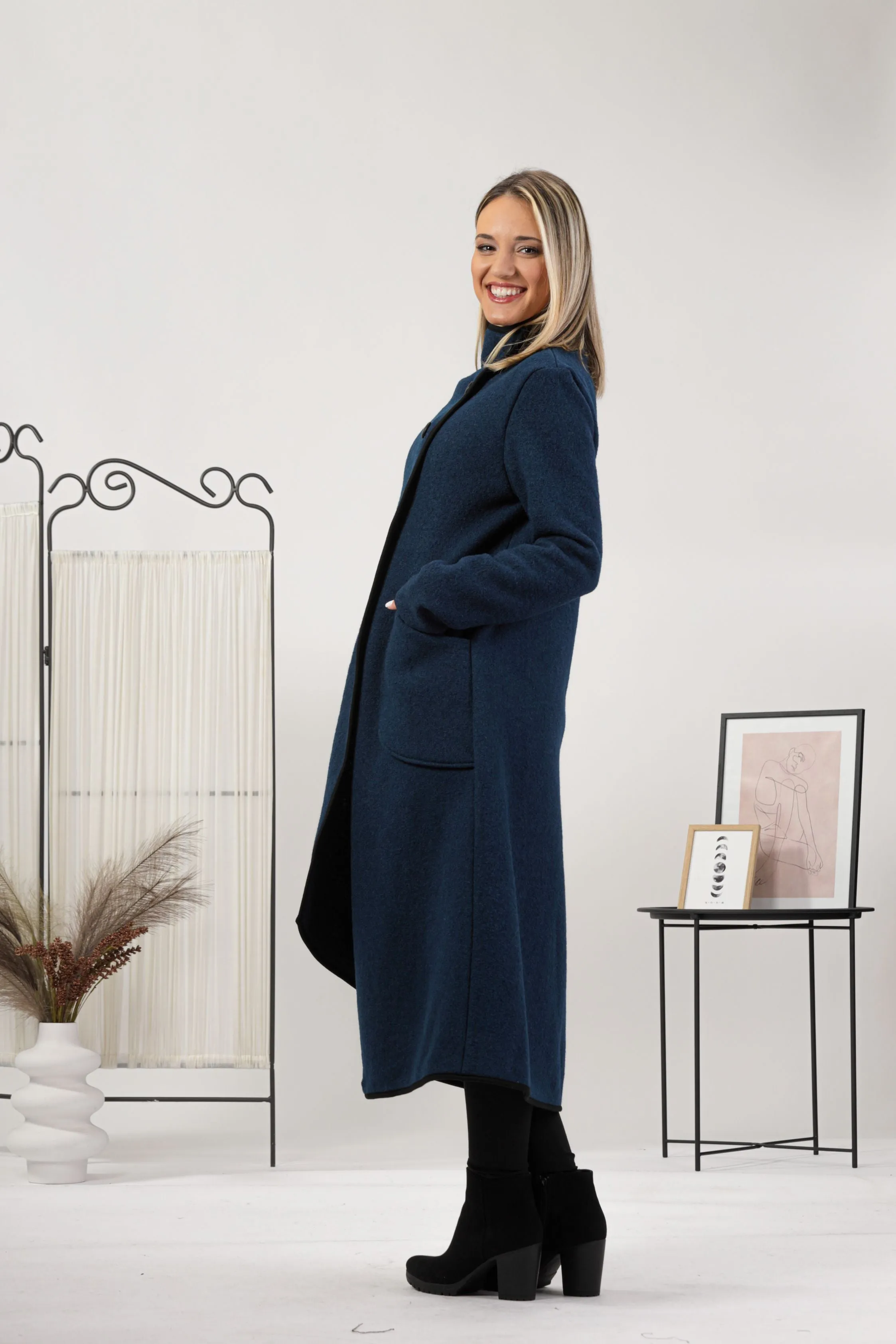 Boiled Wool Coat with Pockets