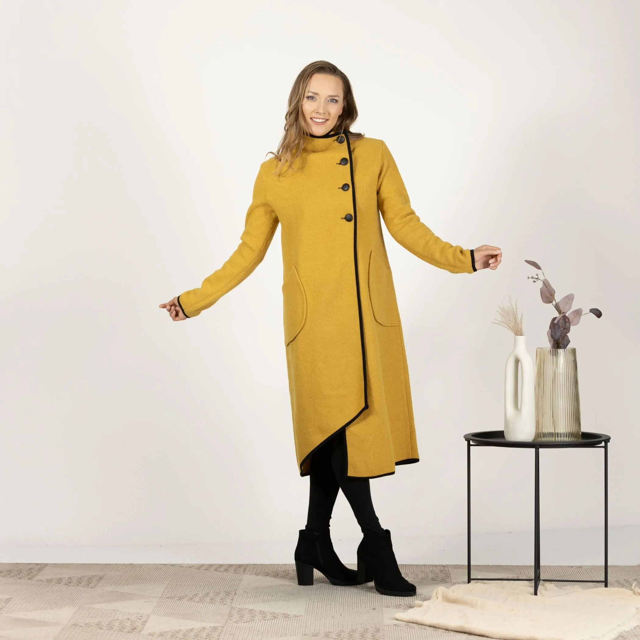 Boiled Wool Coat with Pockets