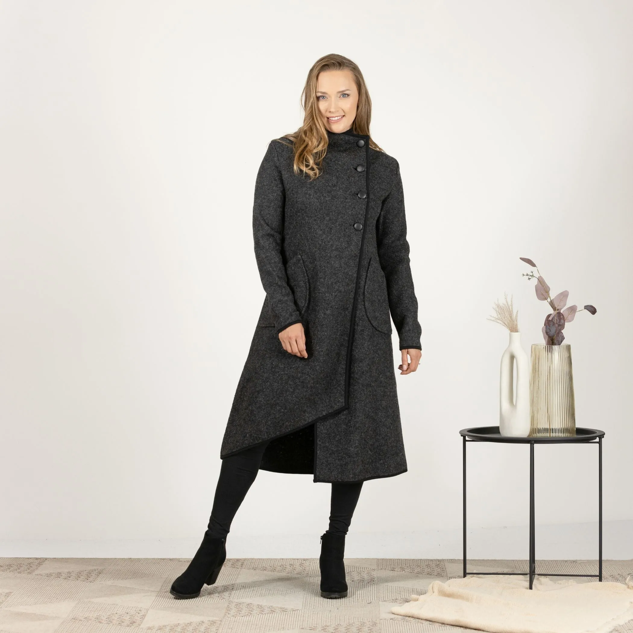 Boiled Wool Coat with Pockets