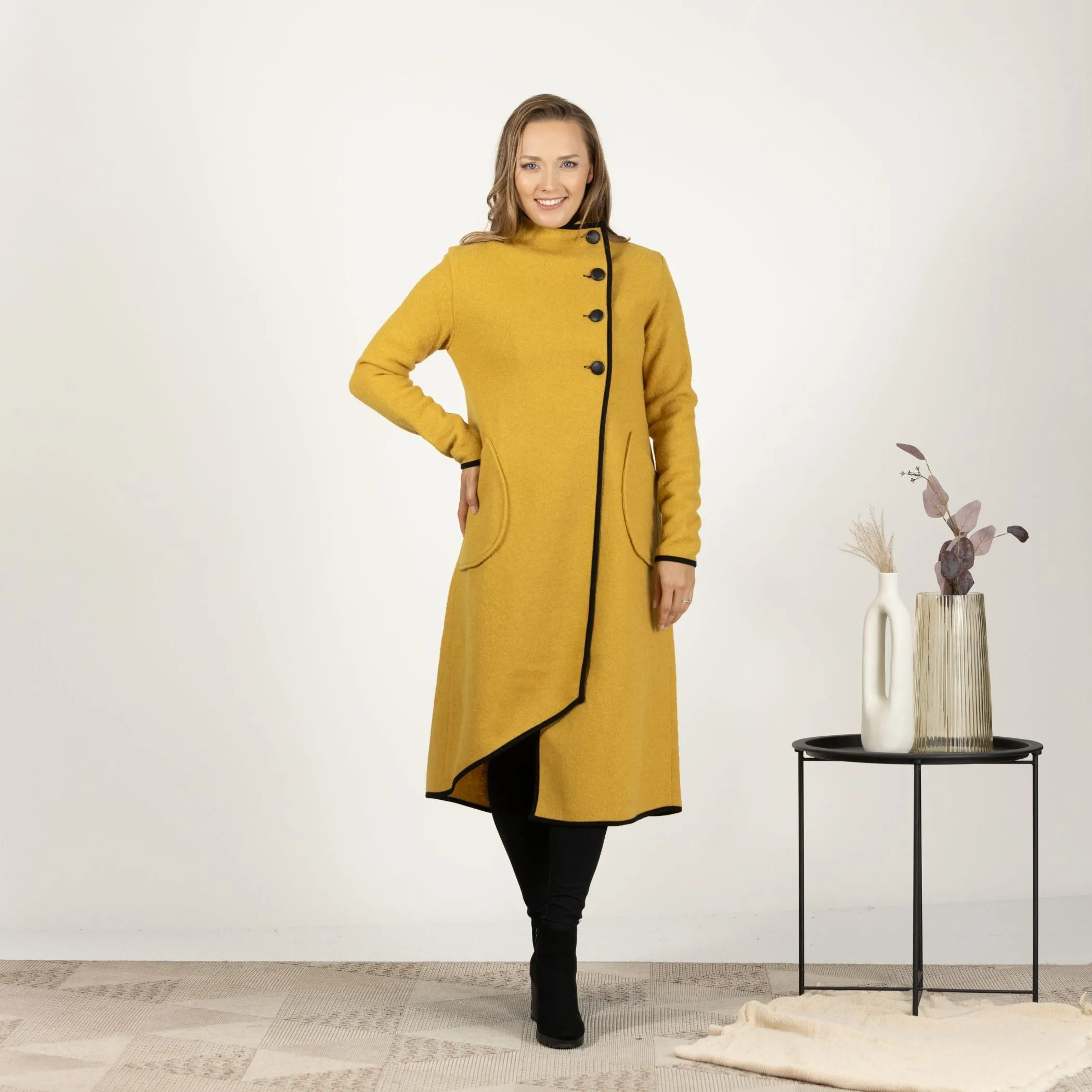 Boiled Wool Coat with Pockets