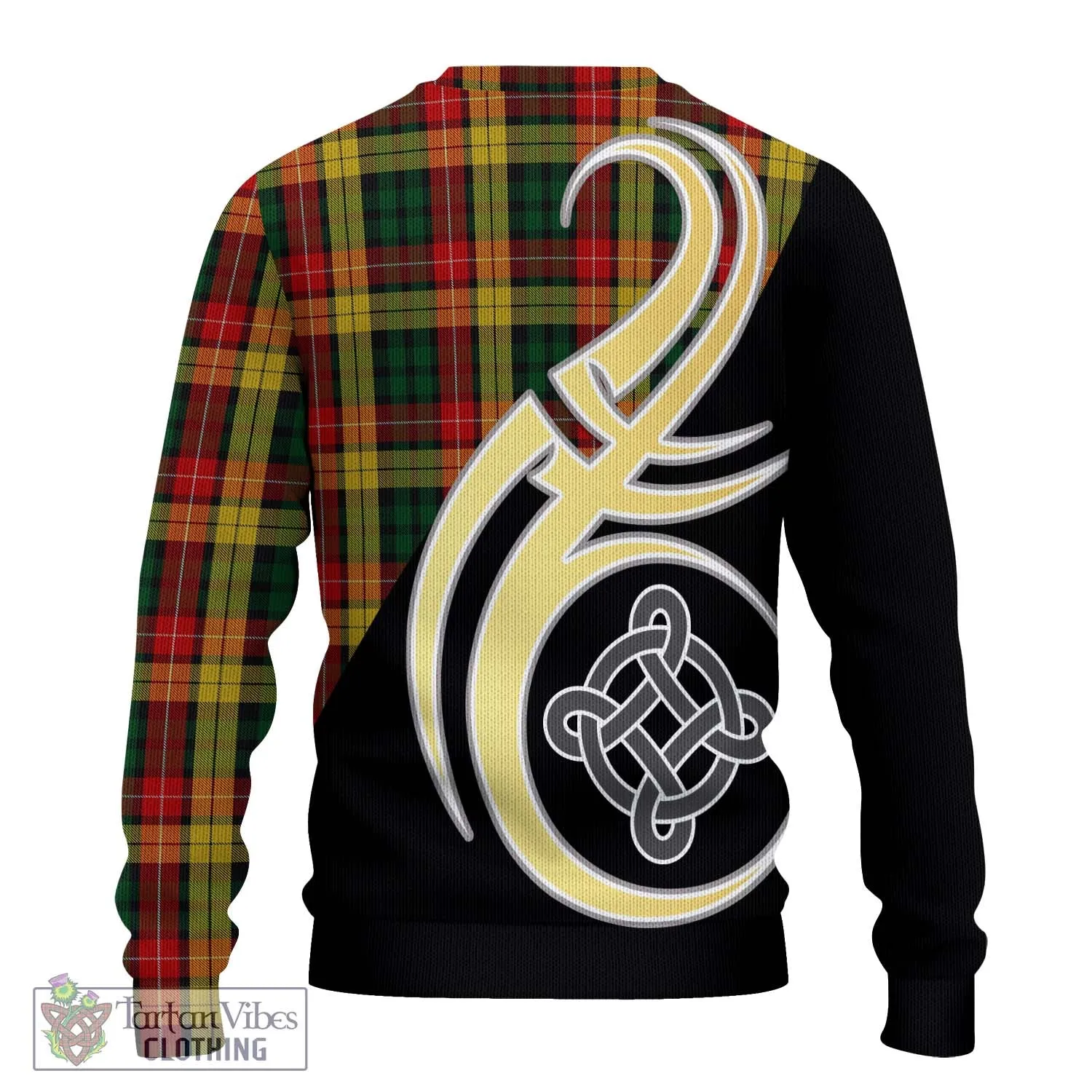 Buchanan Tartan Ugly Sweater with Family Crest and Celtic Symbol Style