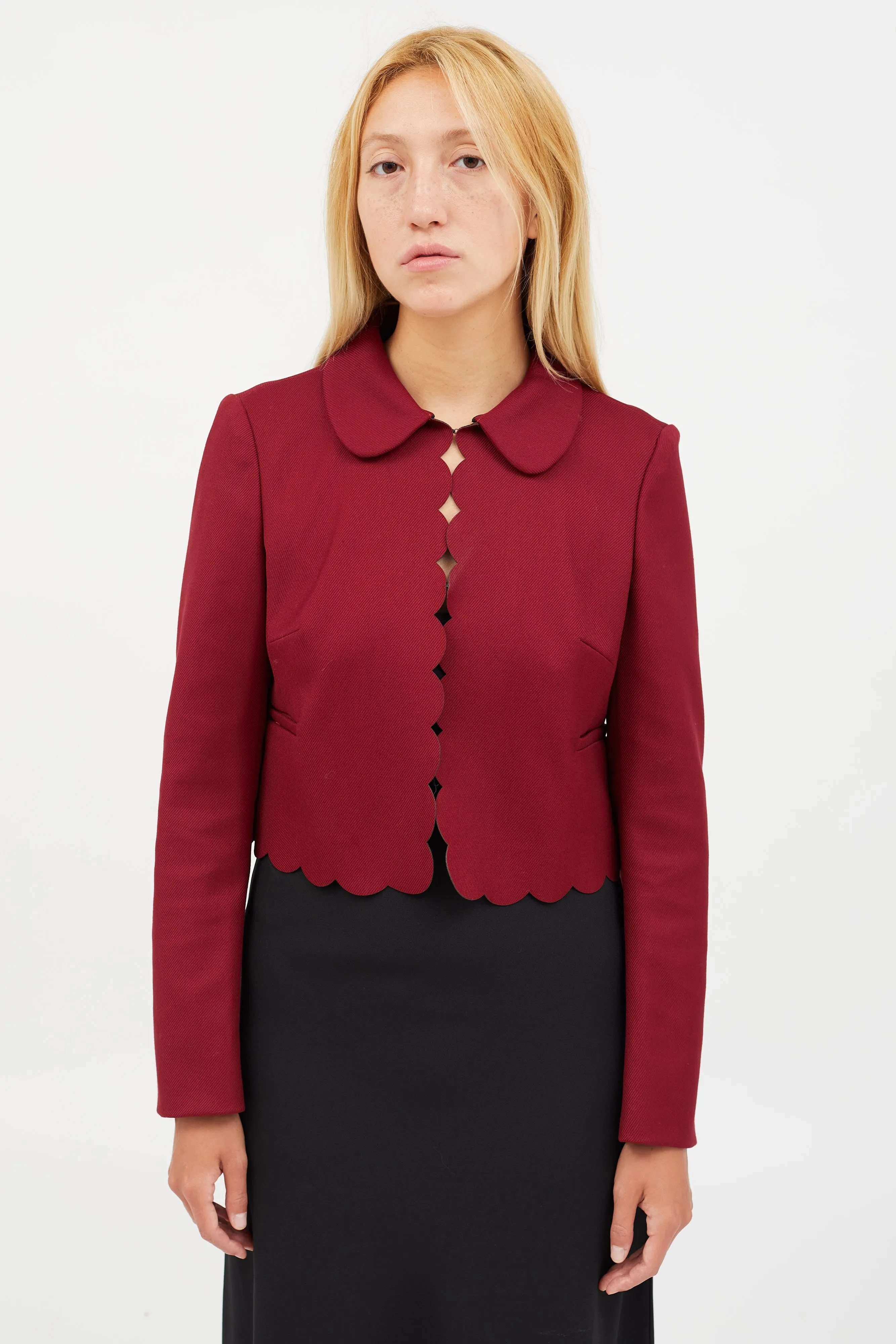 Burgundy Scalloped Cropped Jacket