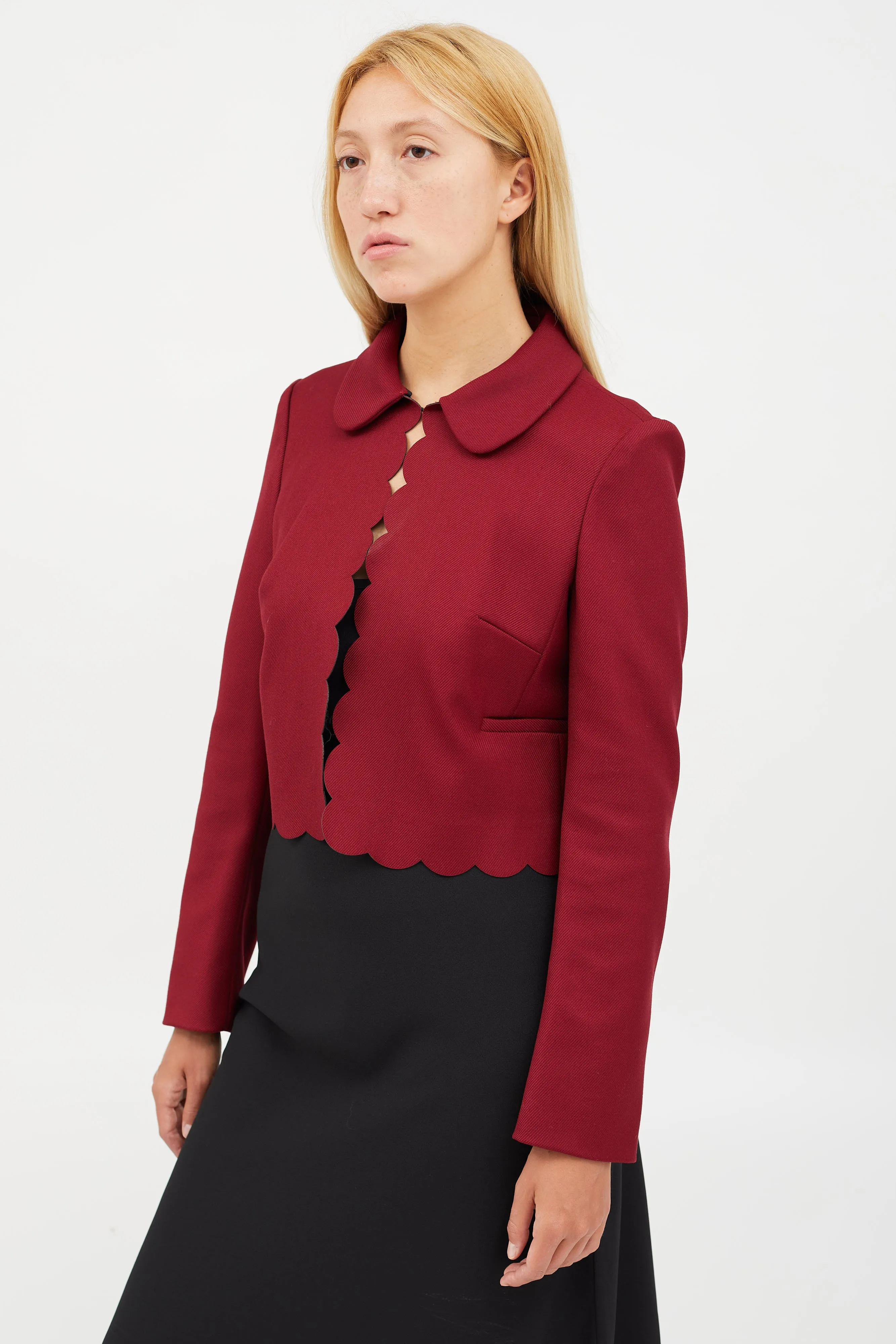 Burgundy Scalloped Cropped Jacket