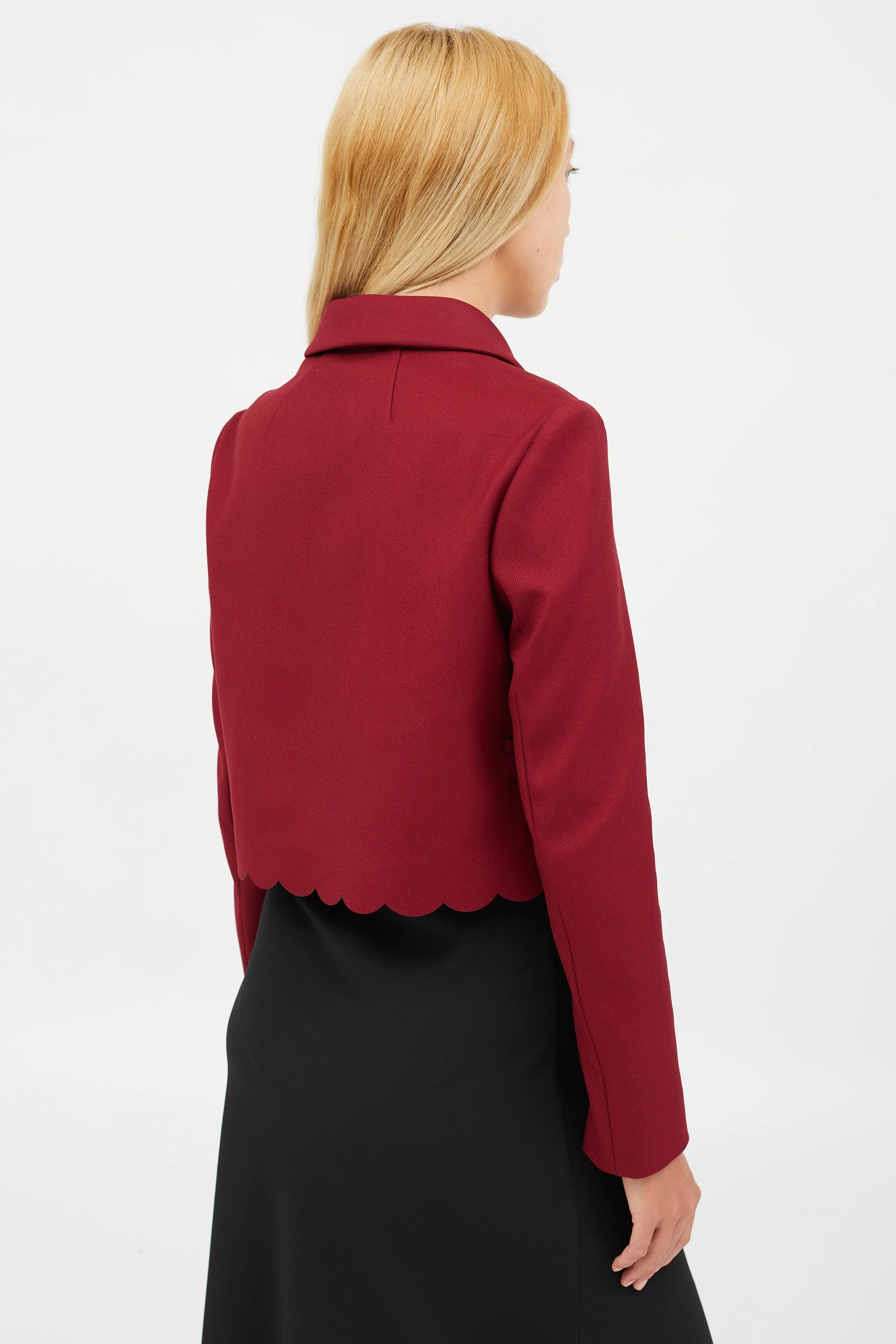 Burgundy Scalloped Cropped Jacket