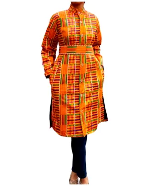 Button Down Dress Coat- Traditional African  Kente- 440