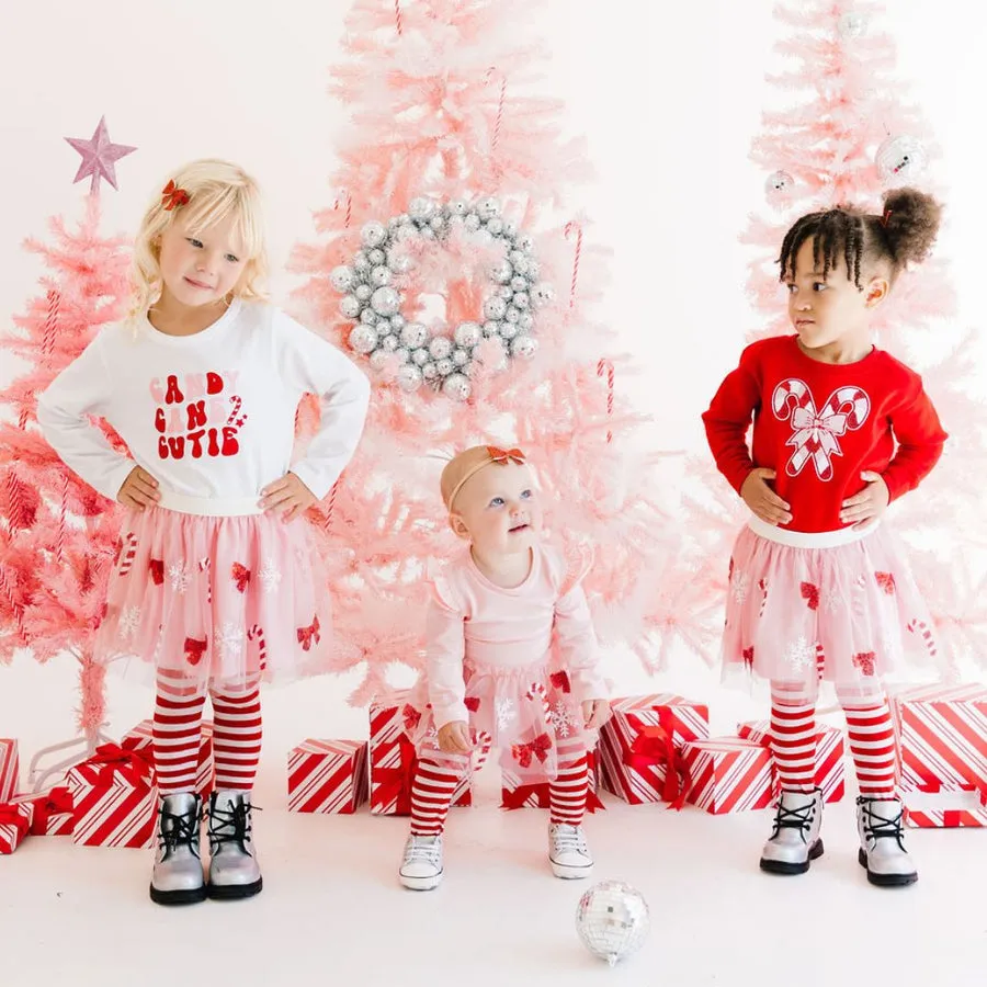 Candy Cane Cutie Christmas LS Tutu Bodysuit-Pink