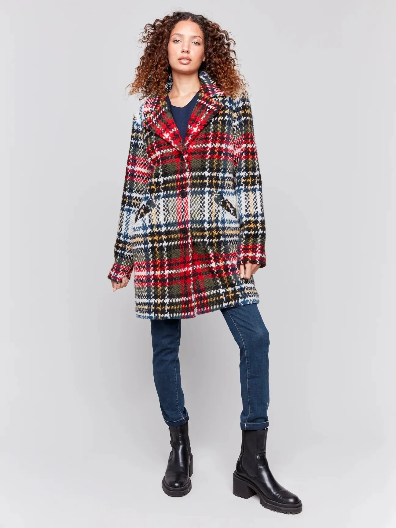 Charlotte Straight Cut Plaid Boucle Coat