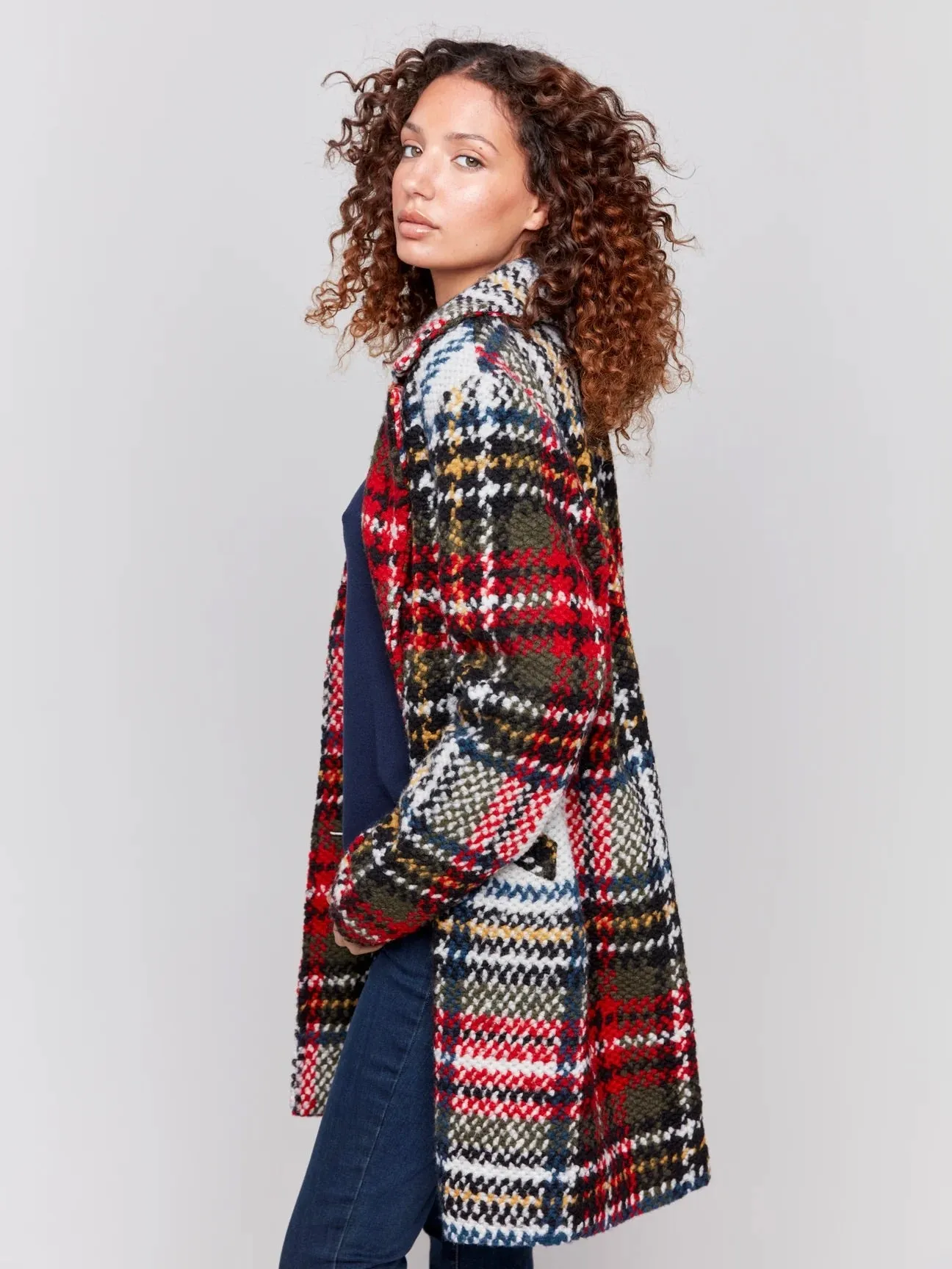 Charlotte Straight Cut Plaid Boucle Coat