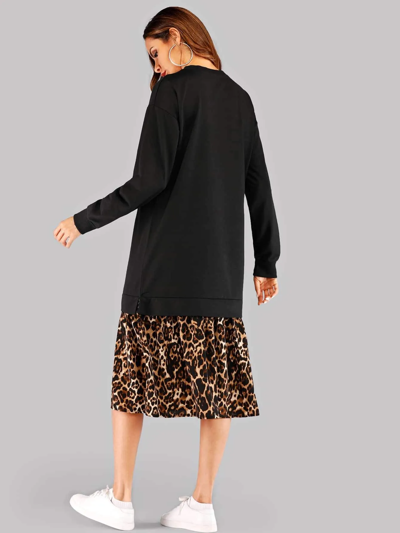 Contrast Panel Leopard Print Dress