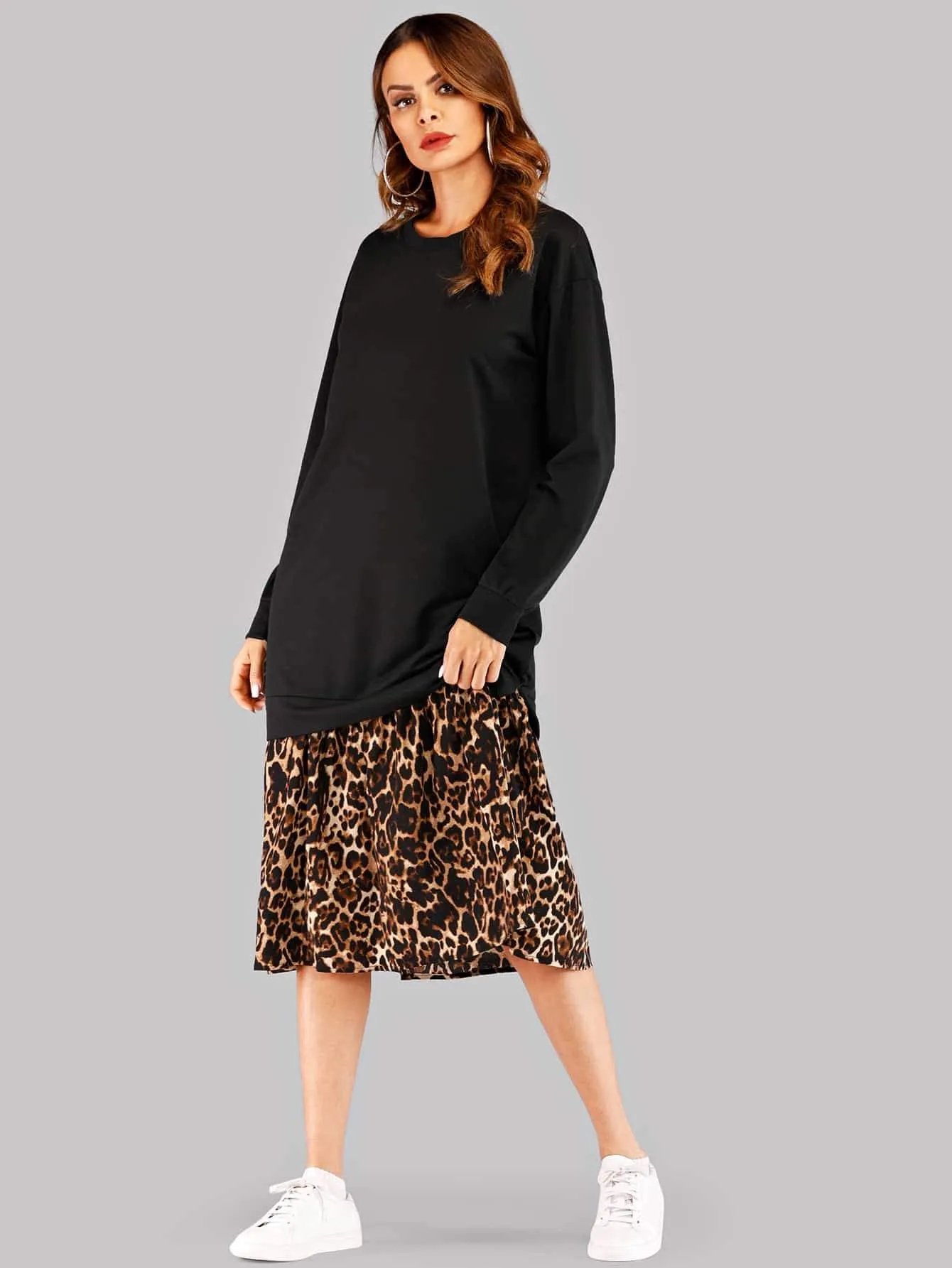 Contrast Panel Leopard Print Dress