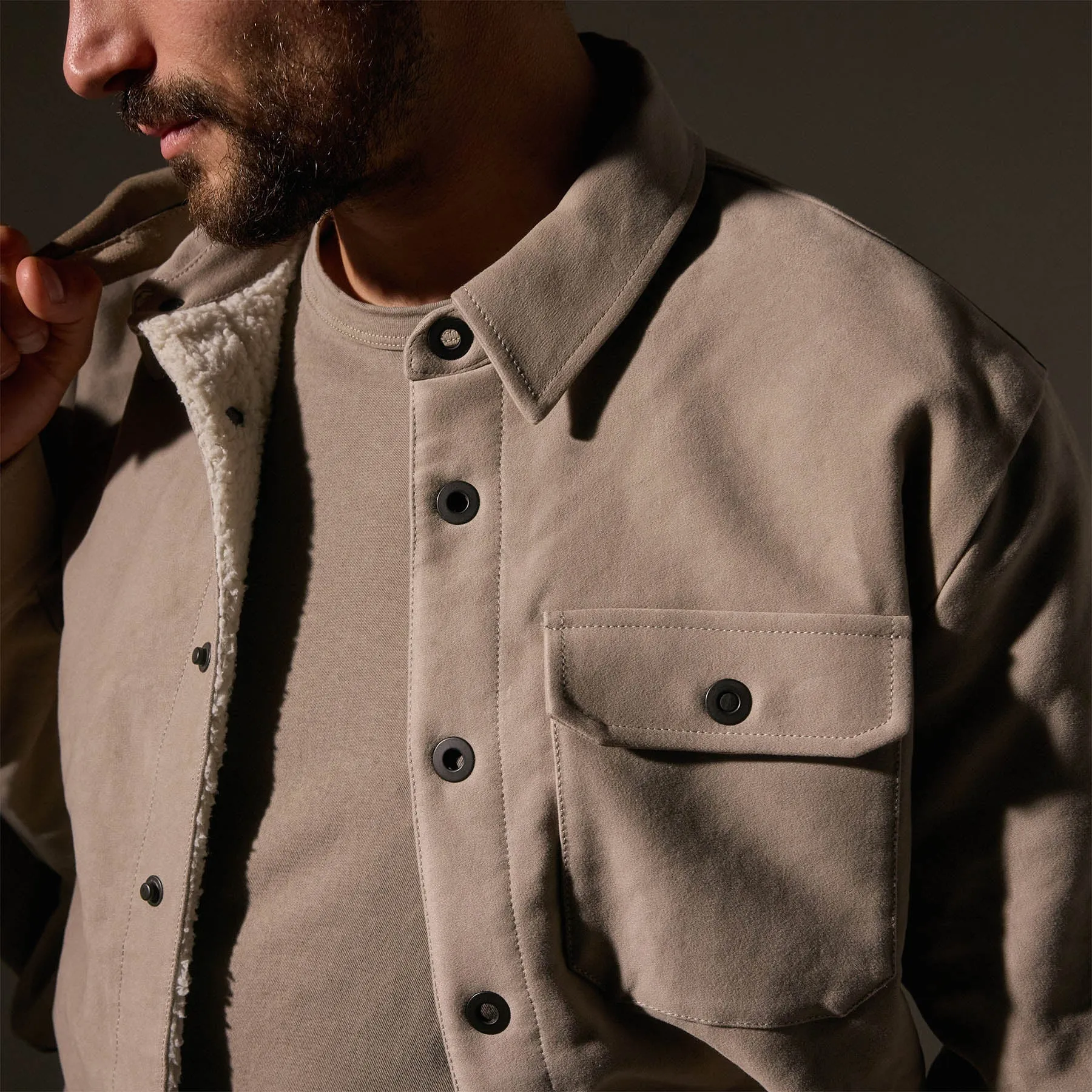 Cotton Moleskin Shirt Jacket - Light Tan