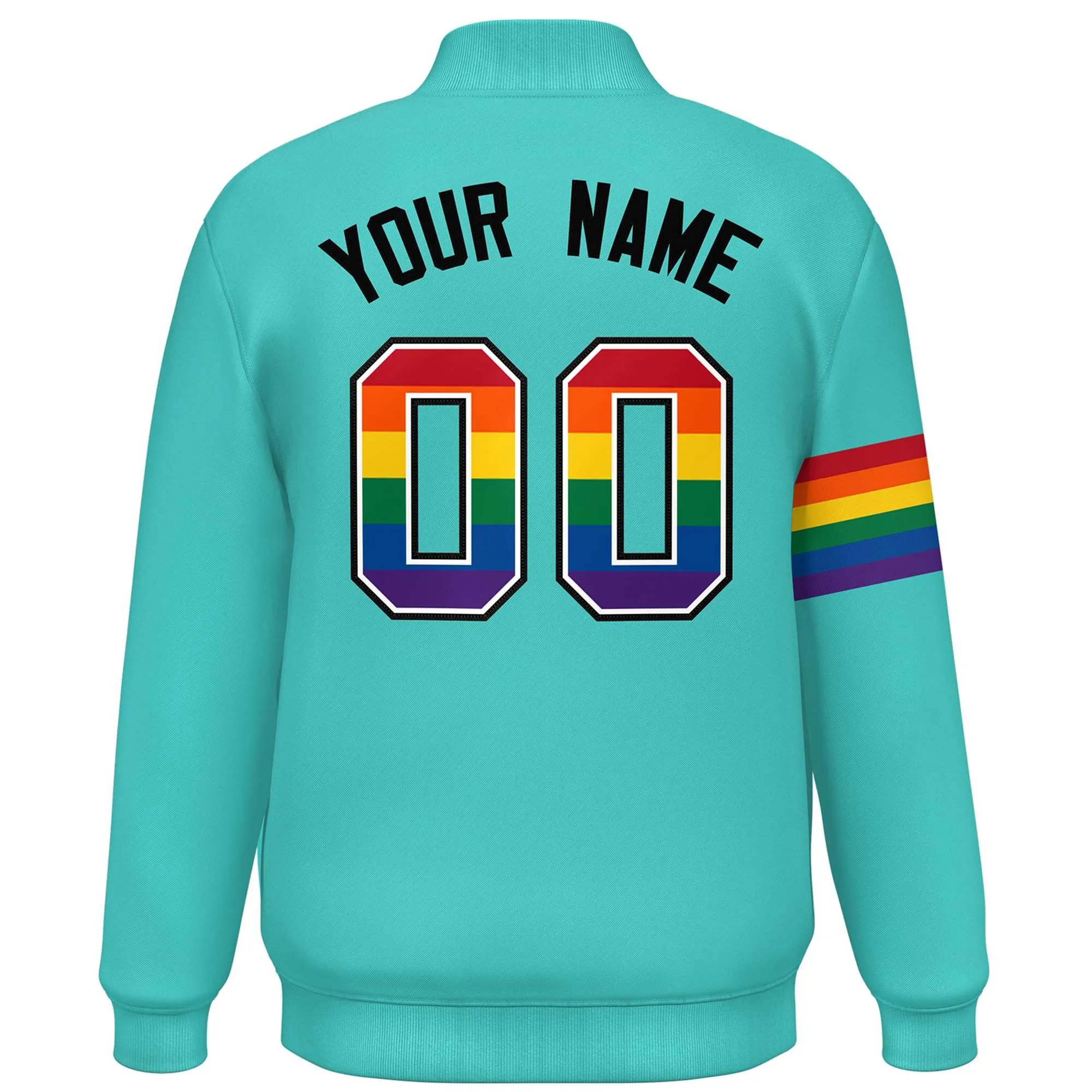 Custom Aqua LGBT Rainbow For Pride Month Classic Style Letterman Baseball Jacket