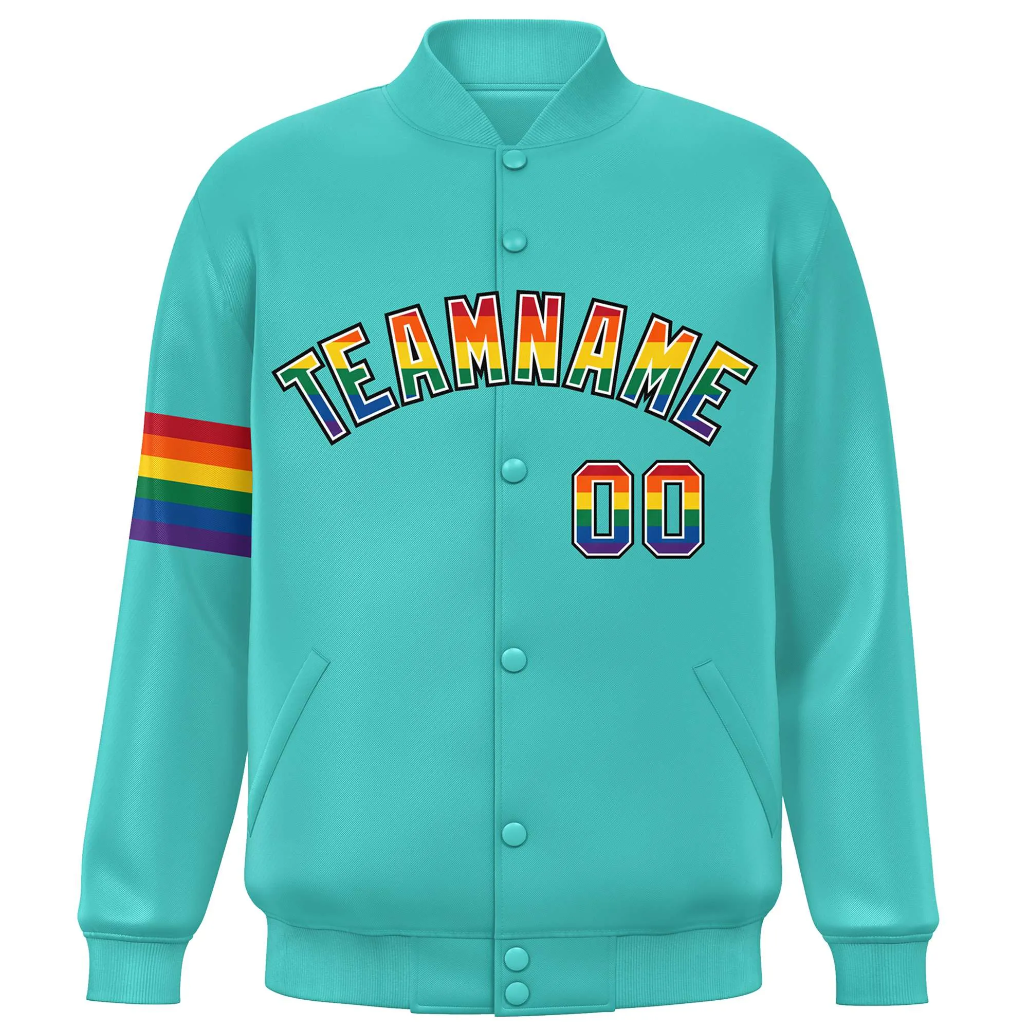 Custom Aqua LGBT Rainbow For Pride Month Classic Style Letterman Baseball Jacket